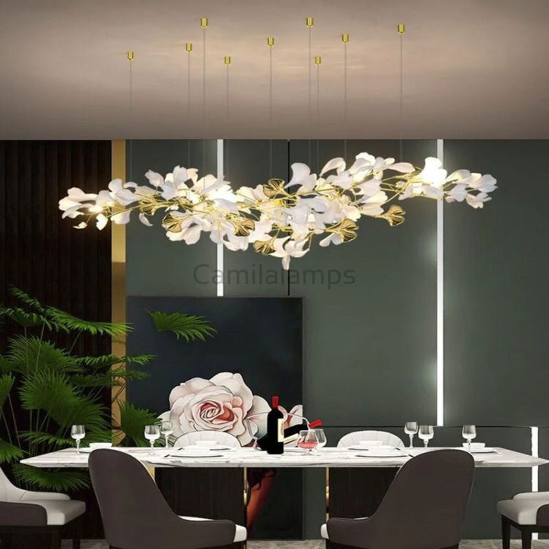Natha Ceramic Ginkgo Branch Linear Chandelier - Camilalamps - CAM - 5090