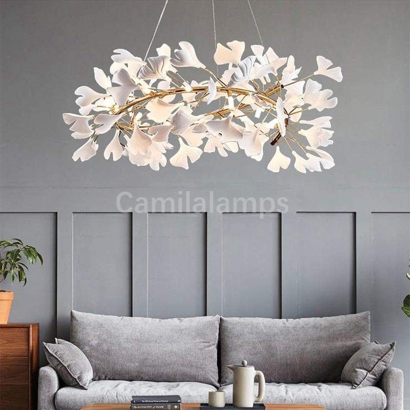 Natha Ceramic Ginkgo Round Chandelier - Camilalamps - CAM - GK003