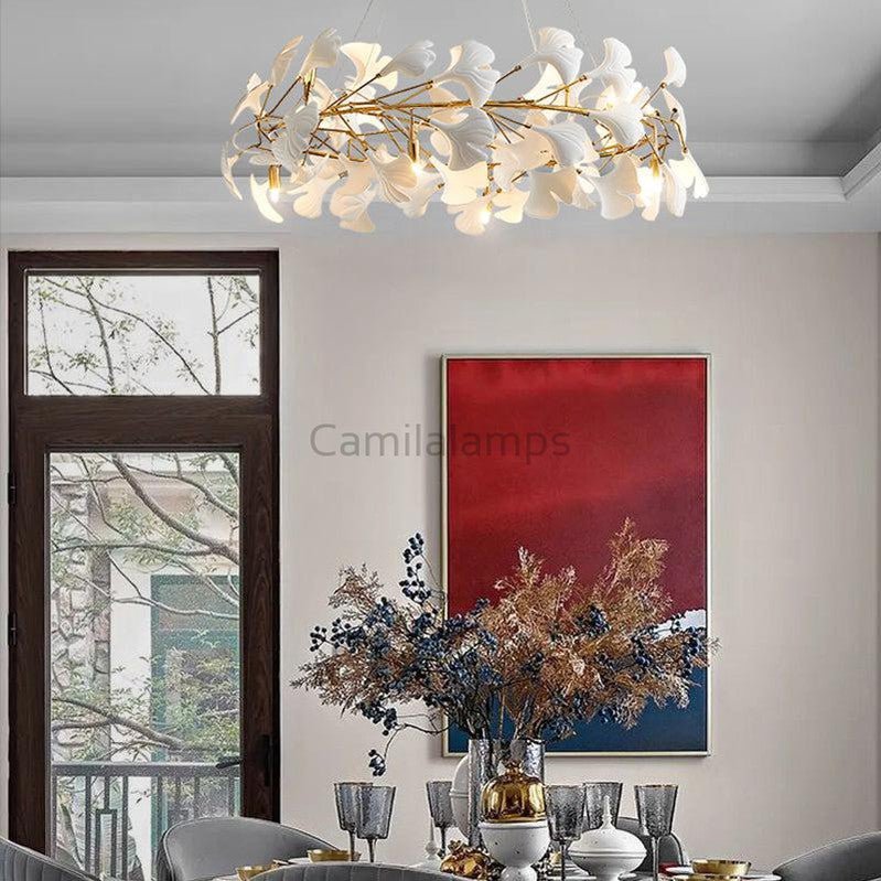 Natha Ceramic Ginkgo Round Chandelier - Camilalamps - CAM - GK003