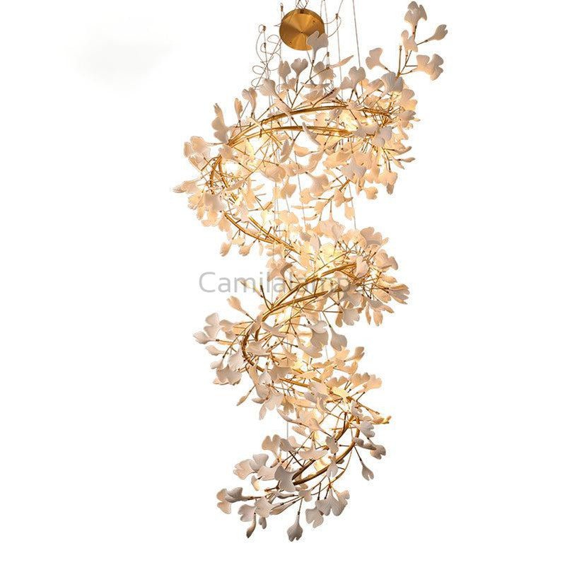Natha Ceramic Ginkgo Staircase Long Branch Chandelier - Camilalamps - CAM - GK009