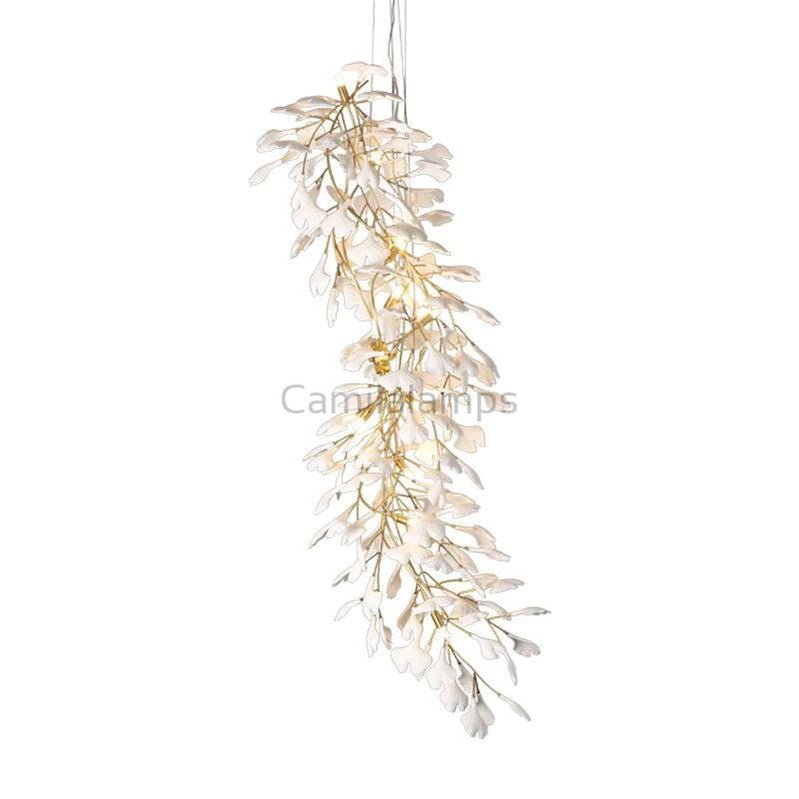 Natha Ceramic Ginkgo Staircase Long Branch Chandelier - Camilalamps - CAM - GK009