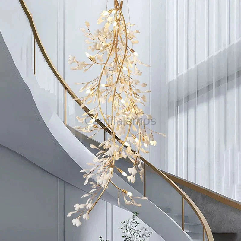 Natha Ceramic Ginkgo Staircase Long Branch Chandelier - Camilalamps - CAM - GK006