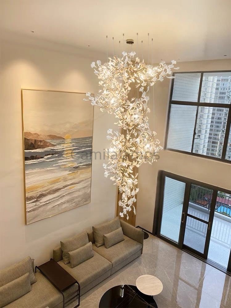 Natha Ceramic Ginkgo Staircase Long Branch Chandelier - Camilalamps - CAM - GK100
