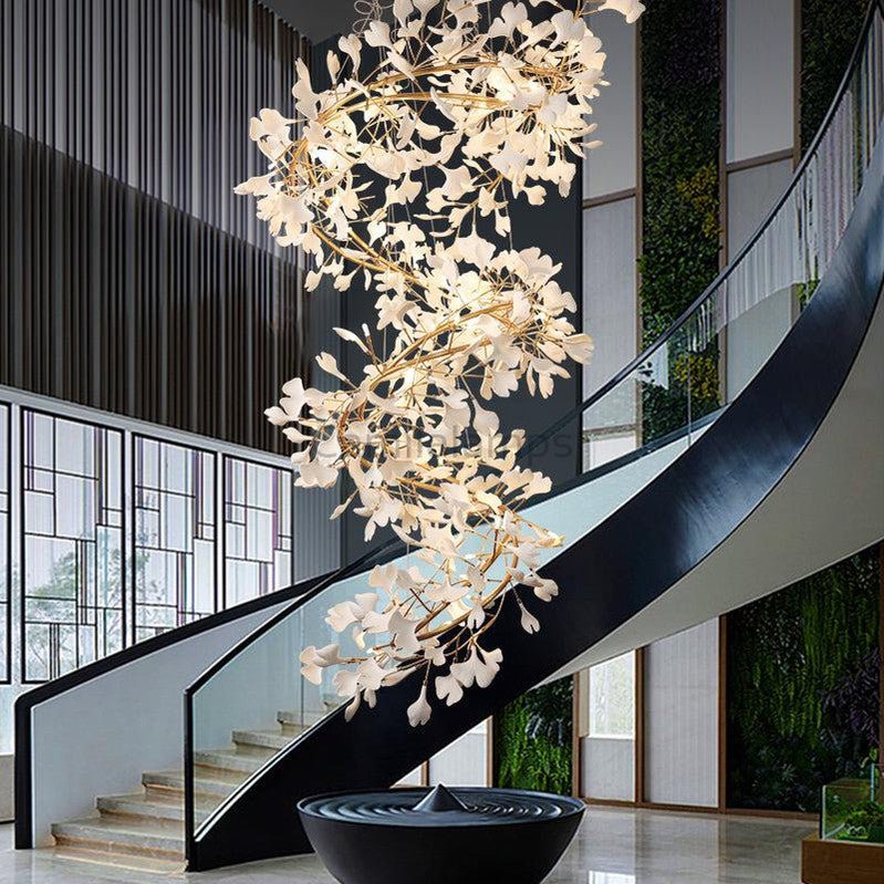 Natha Ceramic Ginkgo Staircase Long Branch Chandelier - Camilalamps - CAM - GK009