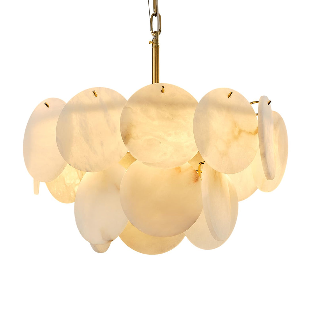 Natural Alabaster Round Chandelier, 31.5" Modern Marble Chandelier with 50 Stone Texture Panels, 12 - Light Dimmable Spanish Alabaster Chandeliers for Living Room, Dining Room, Hallway - Camilalamps - B0FKGYW7GB