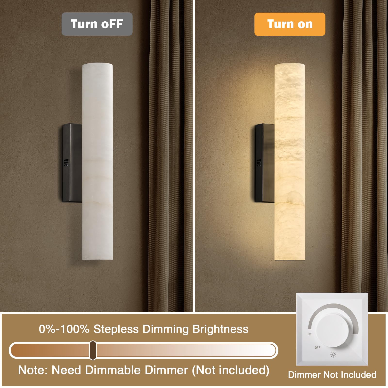 Natural Alabaster Wall Sconces, 20" Wall Sconce, Modern Bronze Sconce Wall Lighting, Indoor Black Sconce, Bathroom Vanity Light for Living Room, Bedroom, Hallway, Stairs, Fireplace - Camilalamps - B0DMNPRJKZ