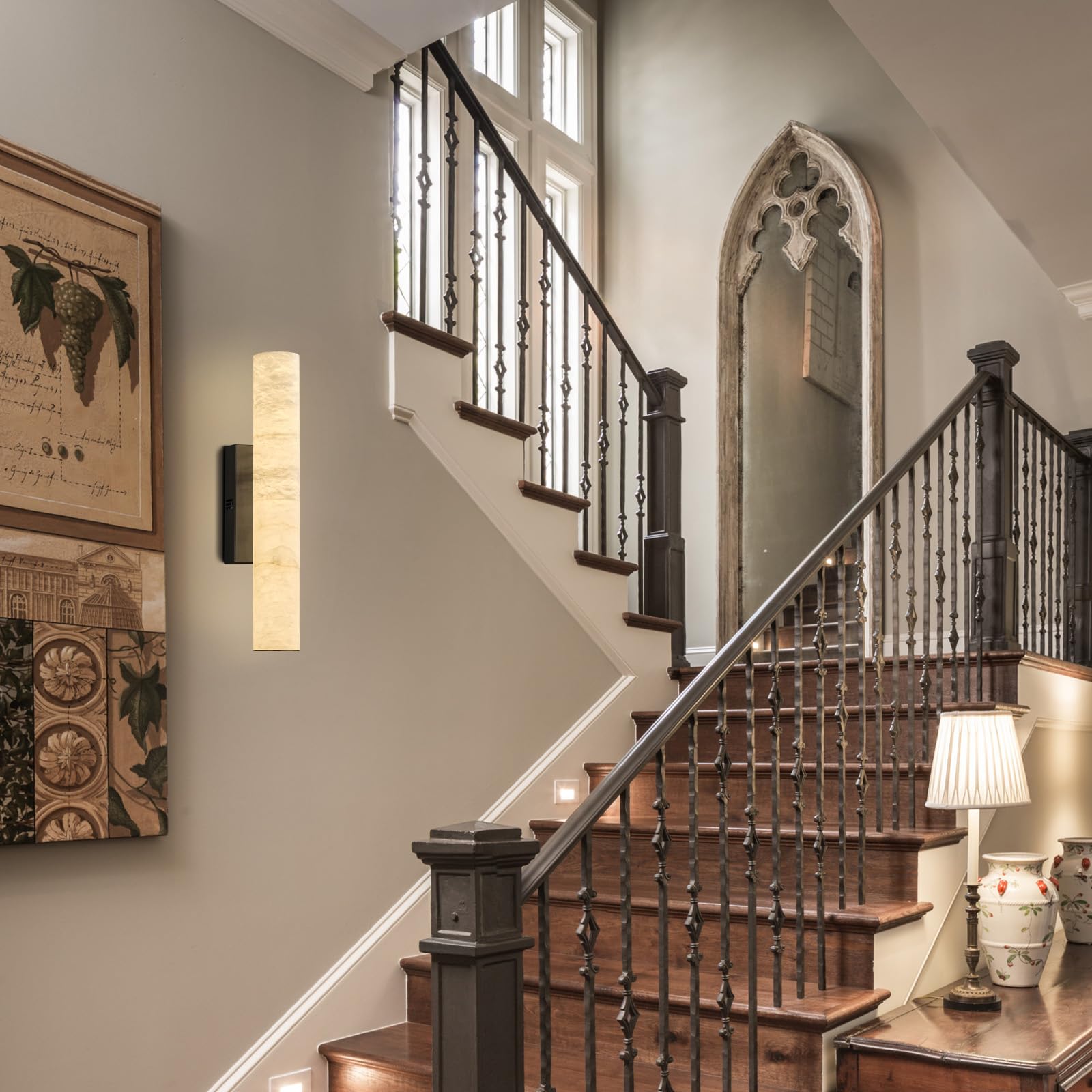 Natural Alabaster Wall Sconces, 20" Wall Sconce, Modern Bronze Sconce Wall Lighting, Indoor Black Sconce, Bathroom Vanity Light for Living Room, Bedroom, Hallway, Stairs, Fireplace - Camilalamps - B0DMNPRJKZ