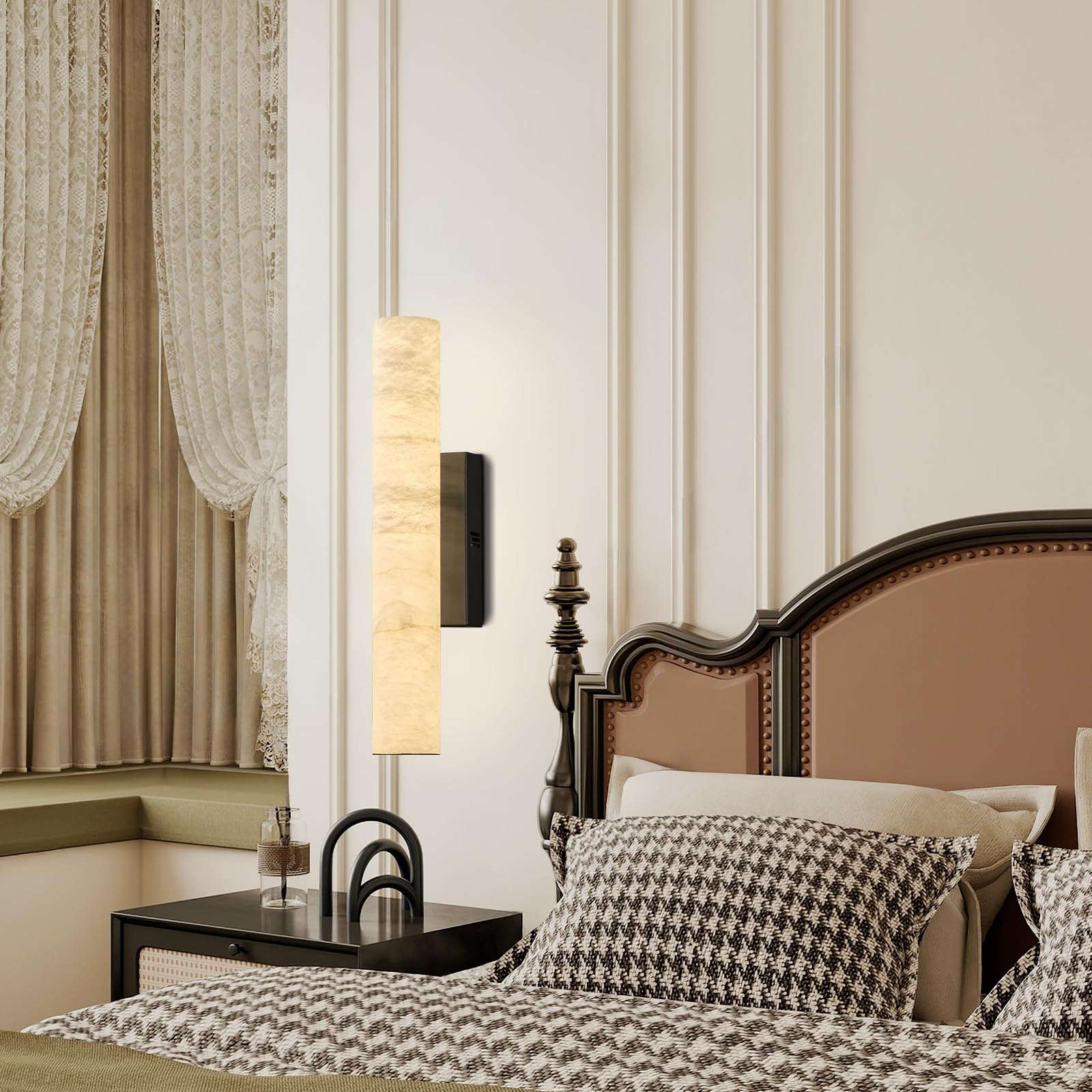 Natural Alabaster Wall Sconces, 20" Wall Sconce, Modern Bronze Sconce Wall Lighting, Indoor Black Sconce, Bathroom Vanity Light for Living Room, Bedroom, Hallway, Stairs, Fireplace - Camilalamps - B0DMNPRJKZ