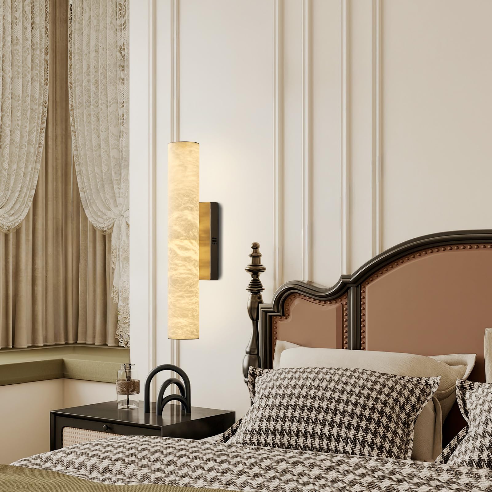 Natural Alabaster Wall Sconces, 20" Wall Sconce, Modern Bronze Sconce Wall Lighting, Indoor Black Sconce, Bathroom Vanity Light for Living Room, Bedroom, Hallway, Stairs, Fireplace - Camilalamps - B0DMNPRJKZ