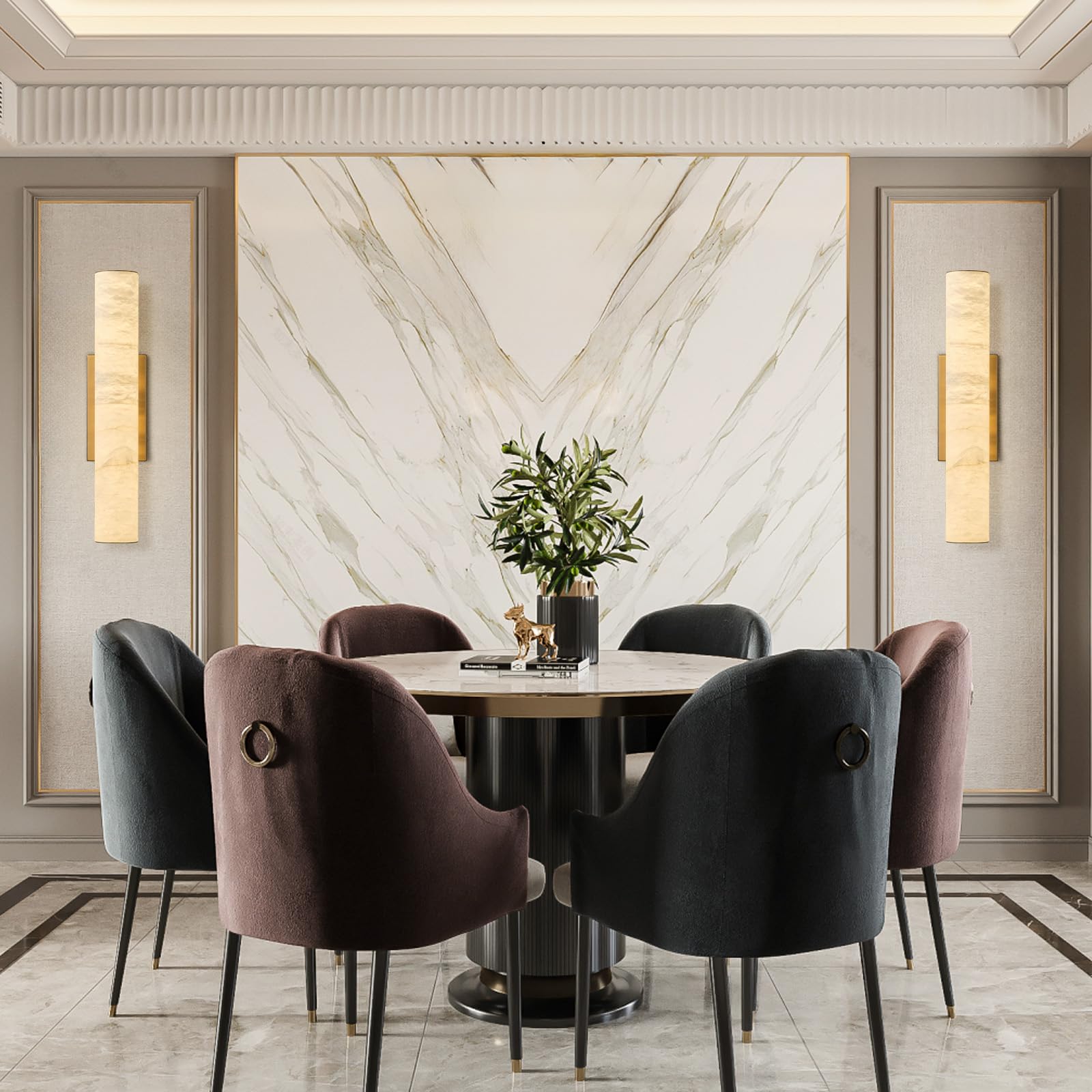 Natural Alabaster Wall Sconces, 20" Wall Sconce, Modern Bronze Sconce Wall Lighting, Indoor Black Sconce, Bathroom Vanity Light for Living Room, Bedroom, Hallway, Stairs, Fireplace - Camilalamps - B0DMNPRJKZ