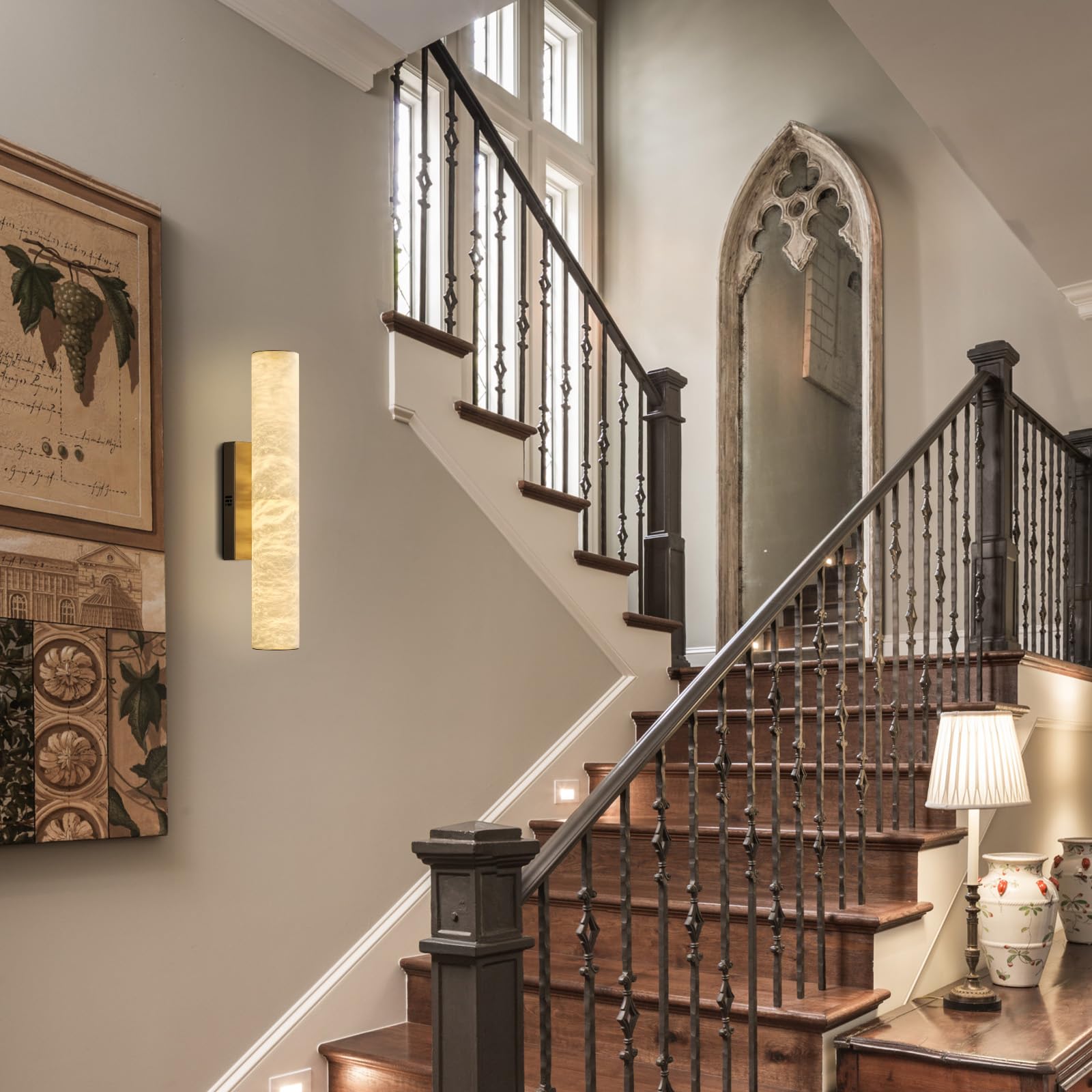 Natural Alabaster Wall Sconces, 20" Wall Sconce, Modern Bronze Sconce Wall Lighting, Indoor Black Sconce, Bathroom Vanity Light for Living Room, Bedroom, Hallway, Stairs, Fireplace - Camilalamps - B0DMNPRJKZ