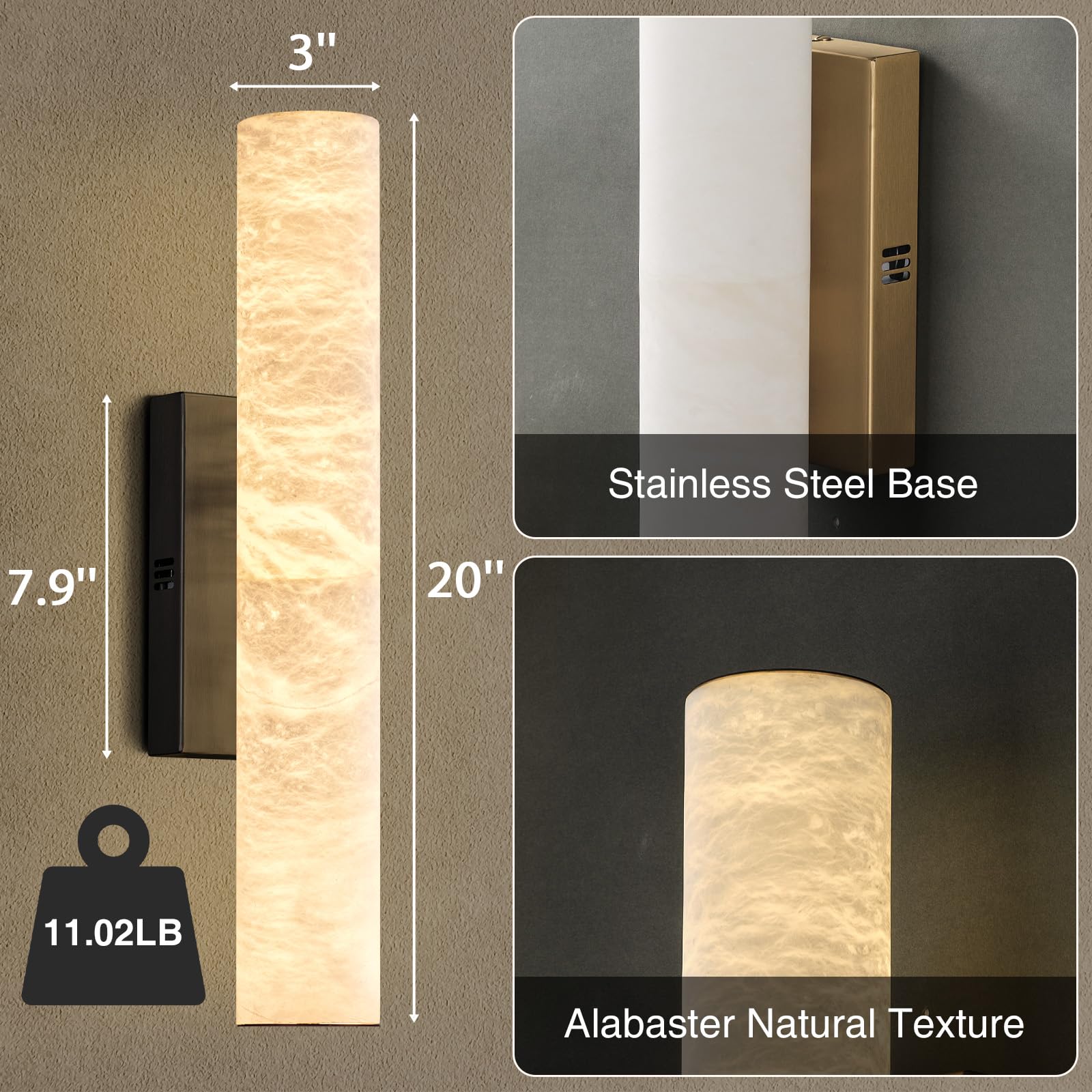 Natural Alabaster Wall Sconces, 20" Wall Sconce, Modern Bronze Sconce Wall Lighting, Indoor Black Sconce, Bathroom Vanity Light for Living Room, Bedroom, Hallway, Stairs, Fireplace - Camilalamps - B0DMNPRJKZ
