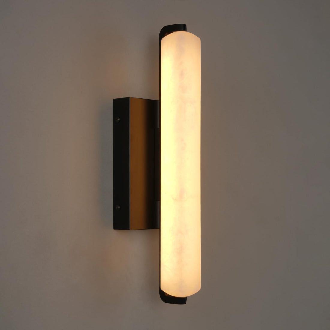 Natural Alabaster Wall Sconces, 25" Black Hand Carved Spanish Alabaster Wall Sconce, Indoor Modern Black Sconce, Rectangle Marble Sconces for Living Room Bedroom Bathroom Stairs Hallway - Camilalamps - B0FD33PGZ2