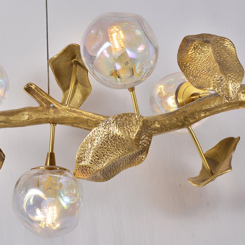 Organic Glass Bubble Brass Branch Chandelier with Leaves - Camilalamps - SID - 1005