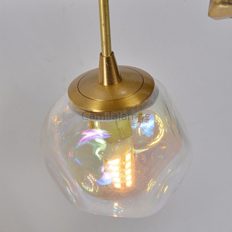 Organic Glass Bubble Brass Branch Chandelier with Leaves - Camilalamps - SID - 1005