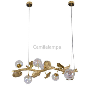Organic Glass Bubble Brass Branch Chandelier with Leaves - Camilalamps - SID - 1005