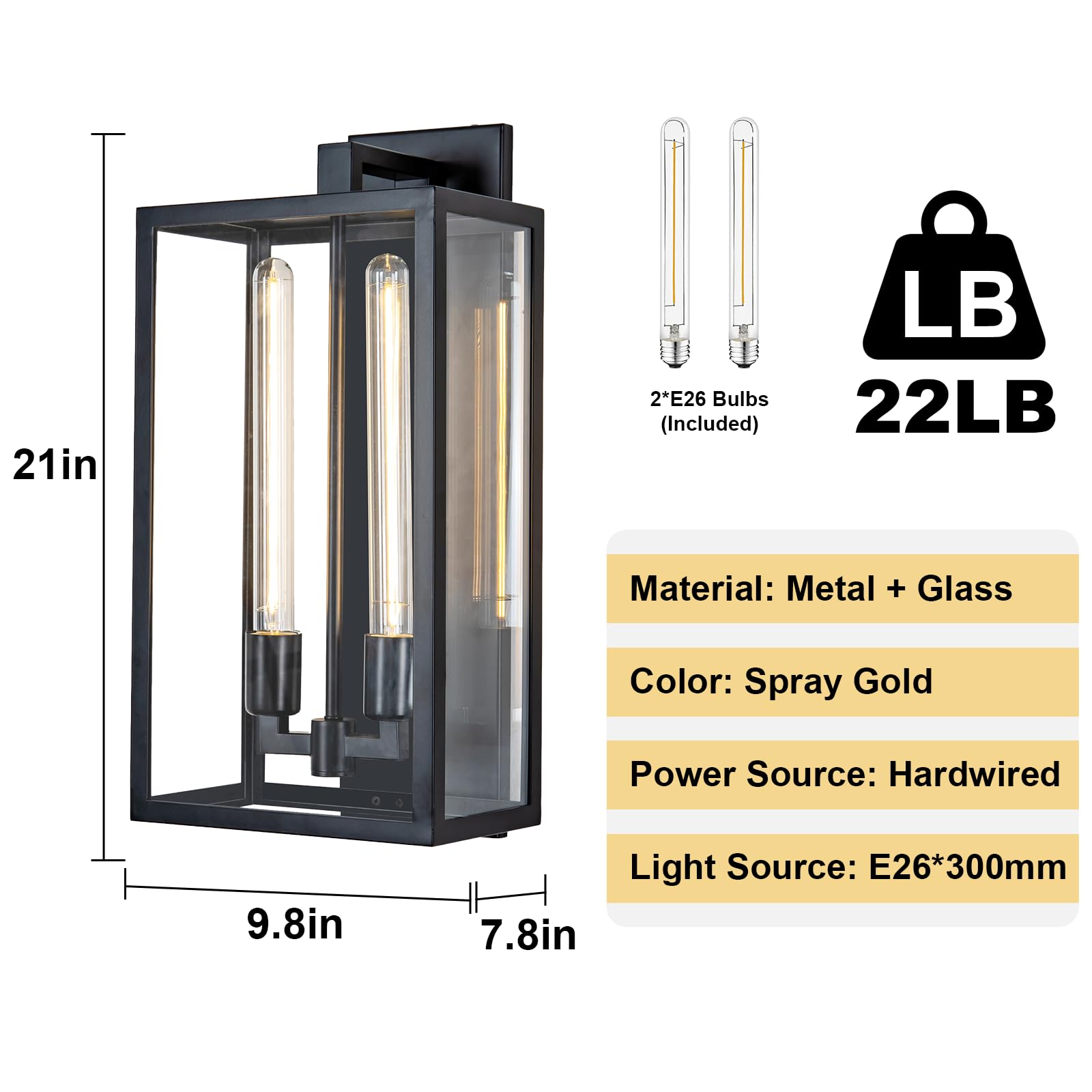 Outdoor Wall Sconce, 21" Large Gold Wall Mount Lamp, Outside Lights Front Porch Light, Waterproof Modern Porch Lighting Exterior Lamp for Front Door, Entryway (Bulbs Included) - Camilalamps - B0CPHSDH6H