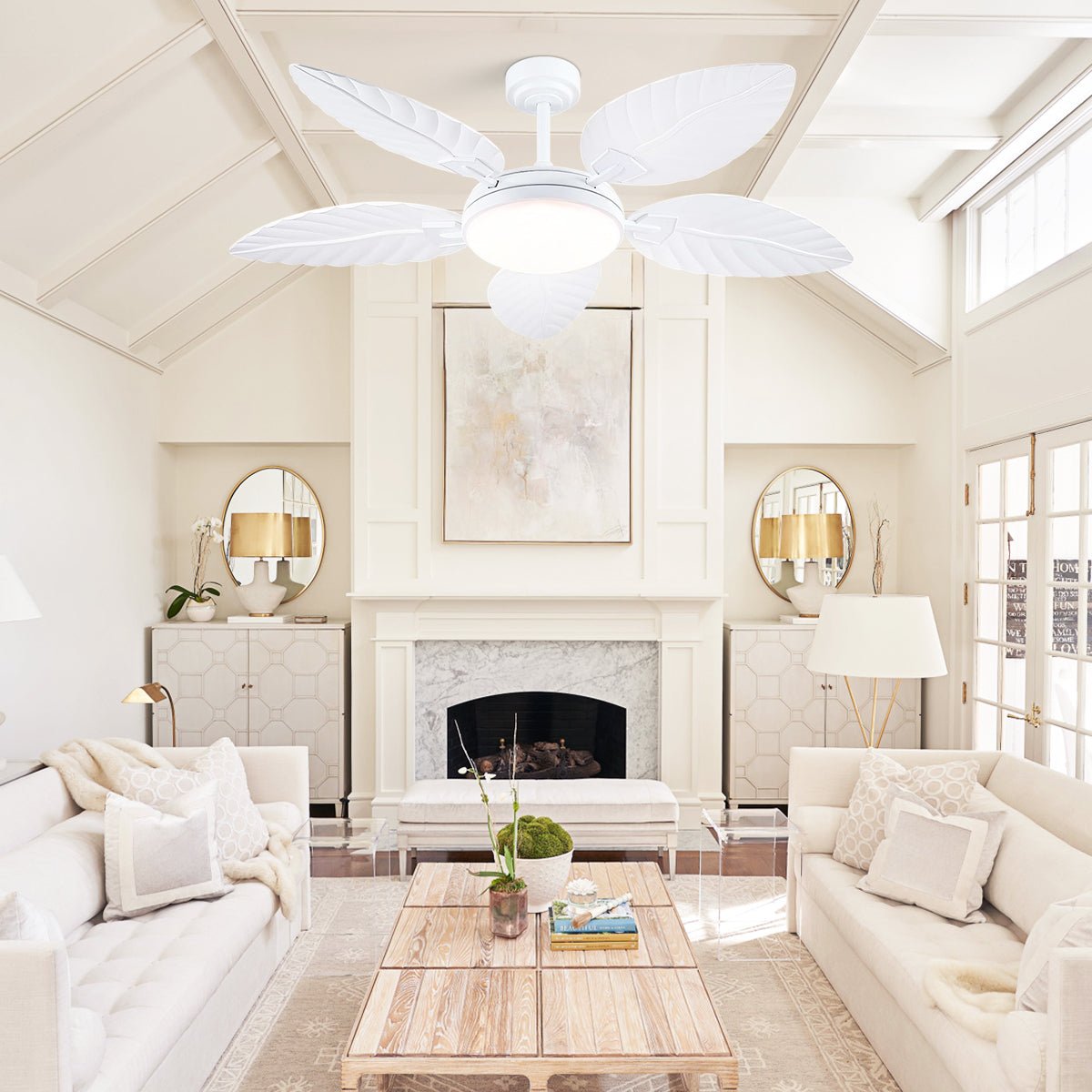 Palm Leaf Ceiling Fans with Lights Tropical Ceiling Fans 6 Speeds Reversible Wood Grain 52" - Camilalamps - CA - CFWL - 007