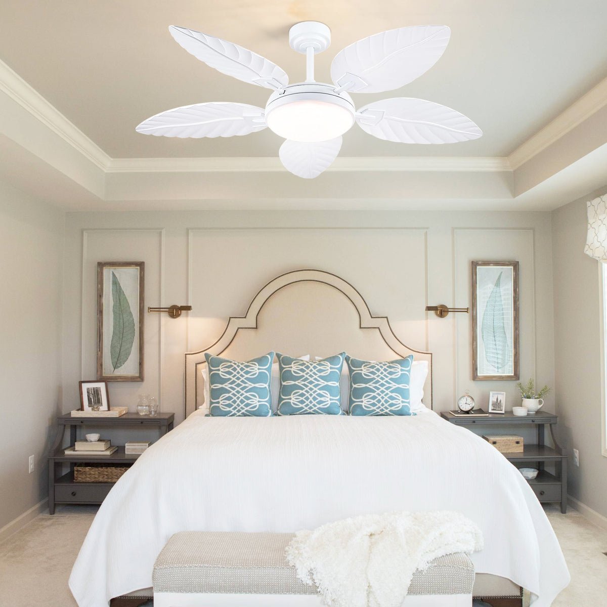 Palm Leaf Ceiling Fans with Lights Tropical Ceiling Fans 6 Speeds Reversible Wood Grain 52" - Camilalamps - CA - CFWL - 007