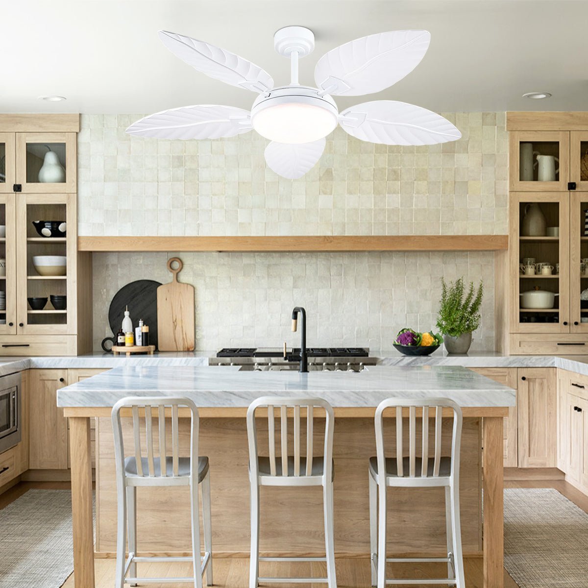 Palm Leaf Ceiling Fans with Lights Tropical Ceiling Fans 6 Speeds Reversible Wood Grain 52" - Camilalamps - CA - CFWL - 007