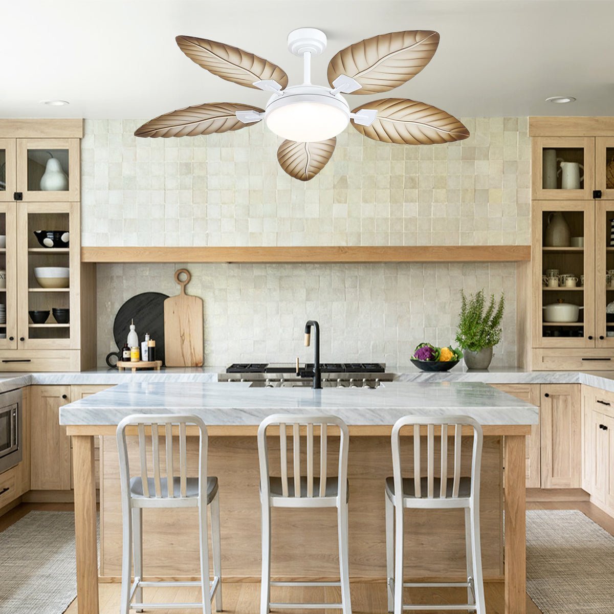 Palm Leaf Ceiling Fans with Lights Tropical Ceiling Fans 6 Speeds Reversible Wood Grain 52" - Camilalamps - CA - CFWL - 009