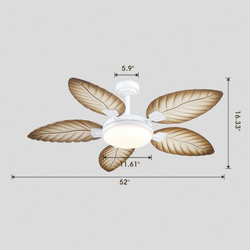 Palm Leaf Ceiling Fans with Lights Tropical Ceiling Fans 6 Speeds Reversible Wood Grain 52" - Camilalamps - CA - CFWL - 009