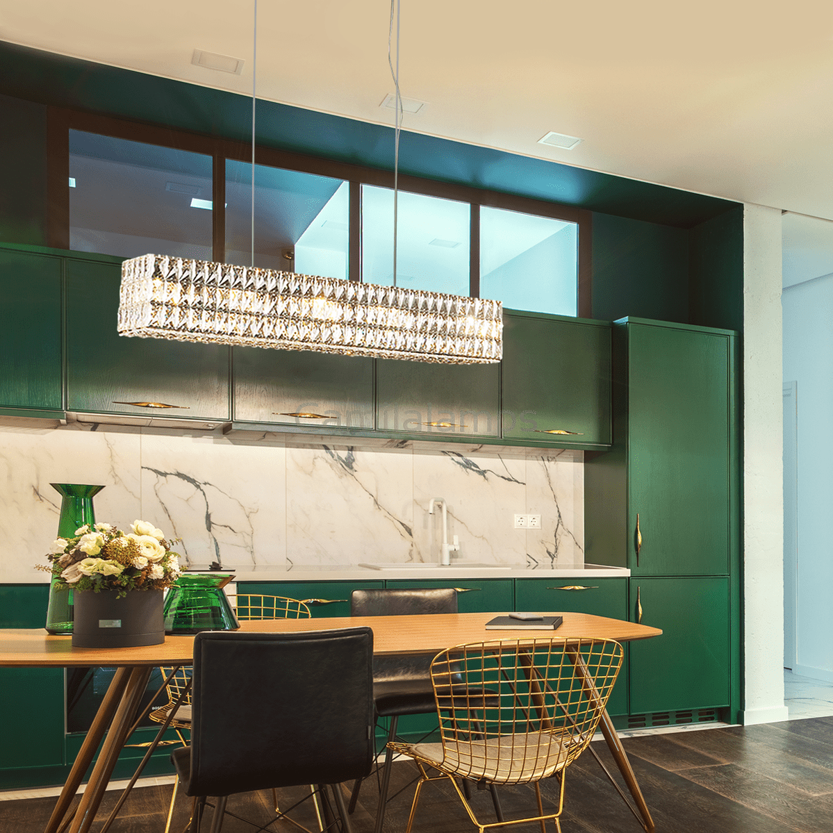 Pluto Halo Rectangular Crystal Chandelier - Camilalamps - CA - LI2024 - C5576