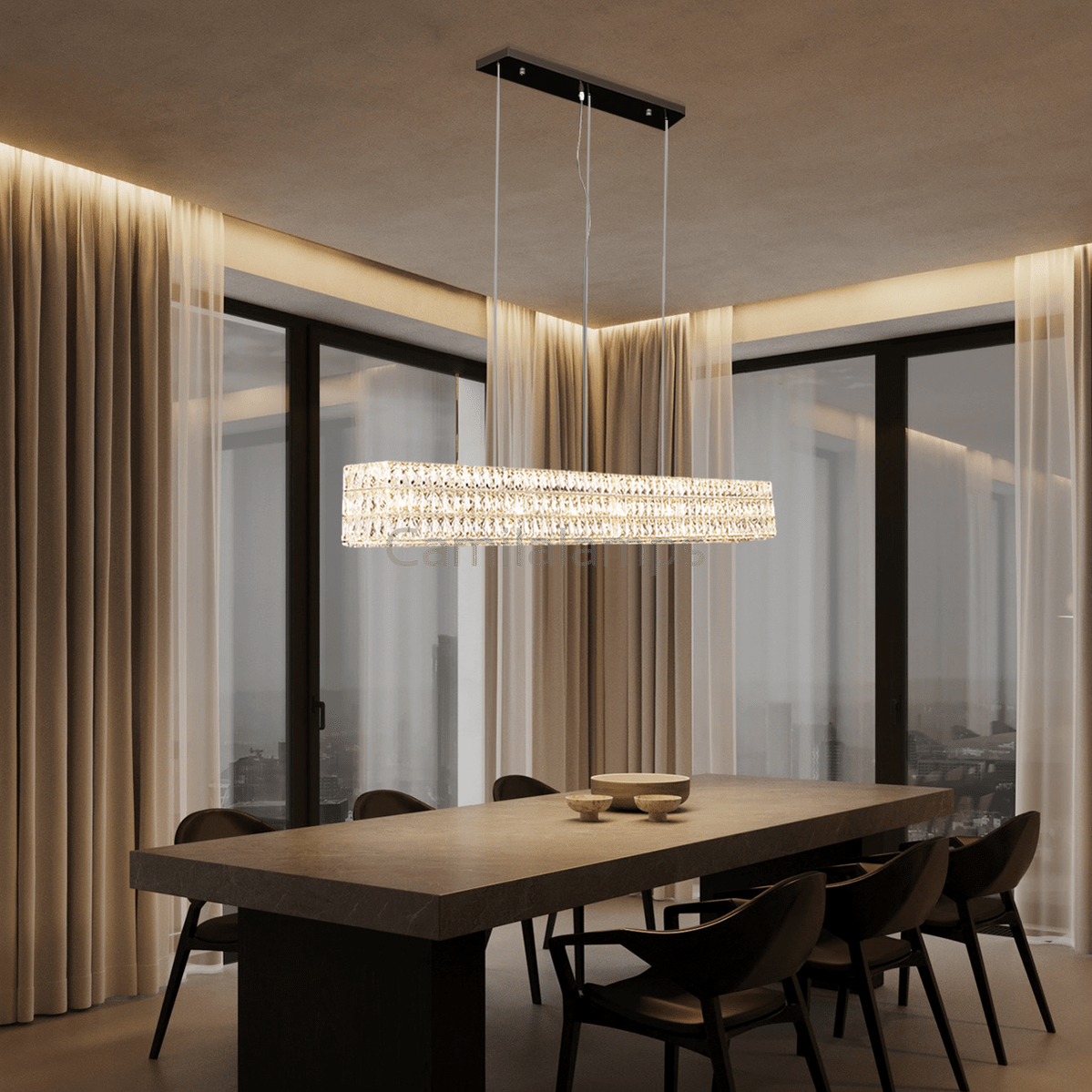 Pluto Halo Rectangular Crystal Chandelier - Camilalamps - CA - LI2024 - C5576