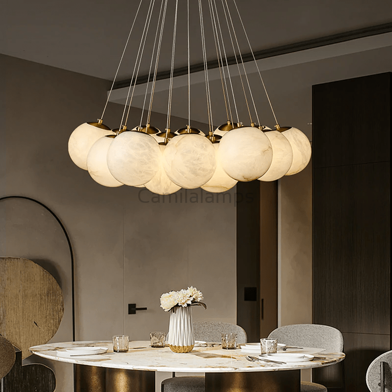 Post Modern Alabaster Globe Ceiling Pendant Light, Alabaster Chandelier Over Dining Table - Camilalamps - CA - 0052