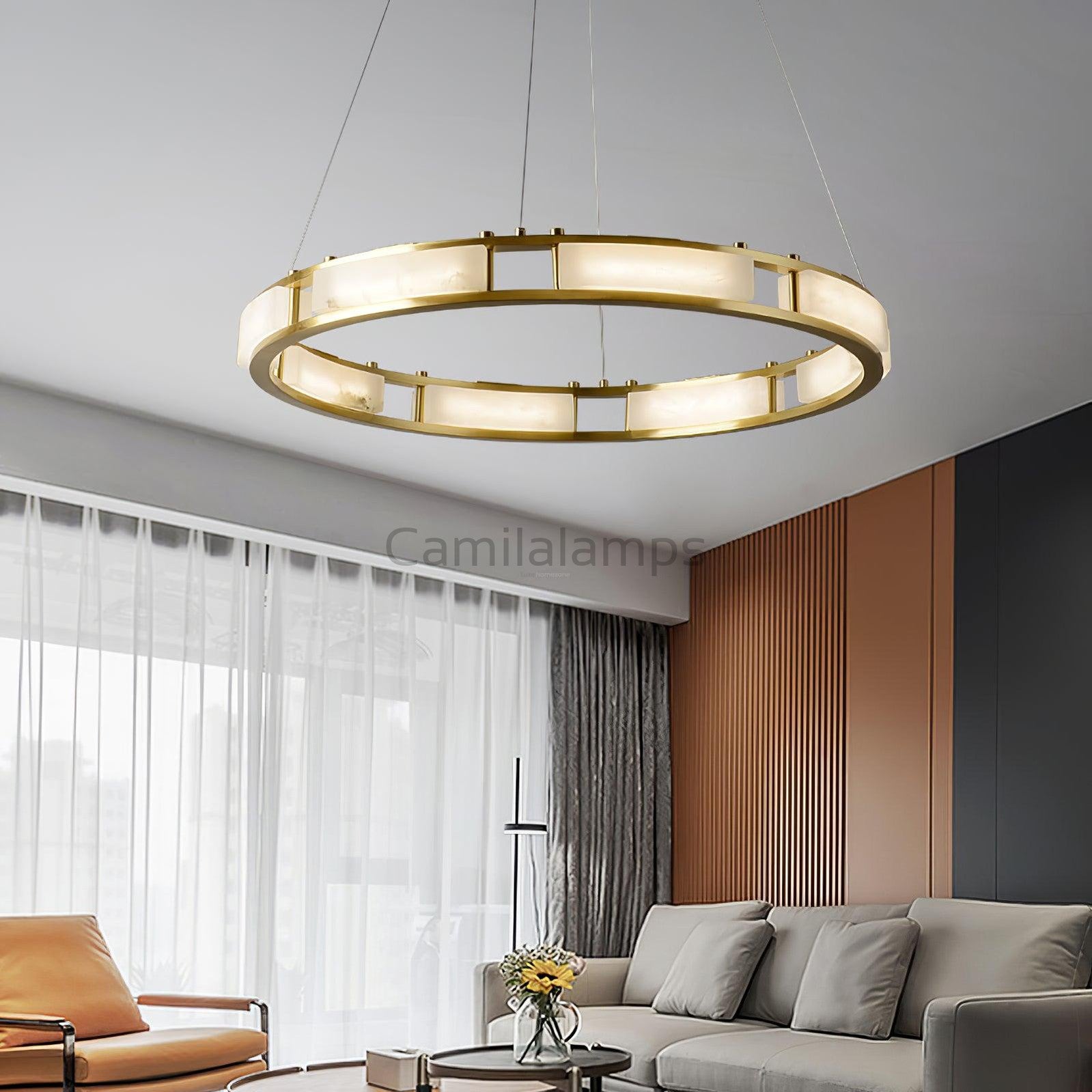 Qatar Alabaster Round Chandelier - Camilalamps - Qatar - 1418 - ? 31. - Brass - Warm - 5