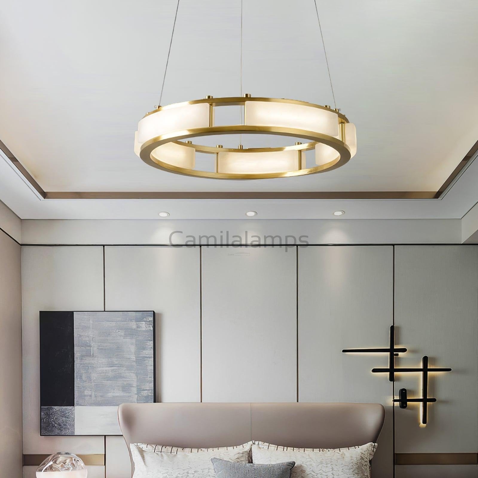 Qatar Alabaster Round Chandelier - Camilalamps - Qatar - 1418 - ? 31. - Brass - Warm - 5