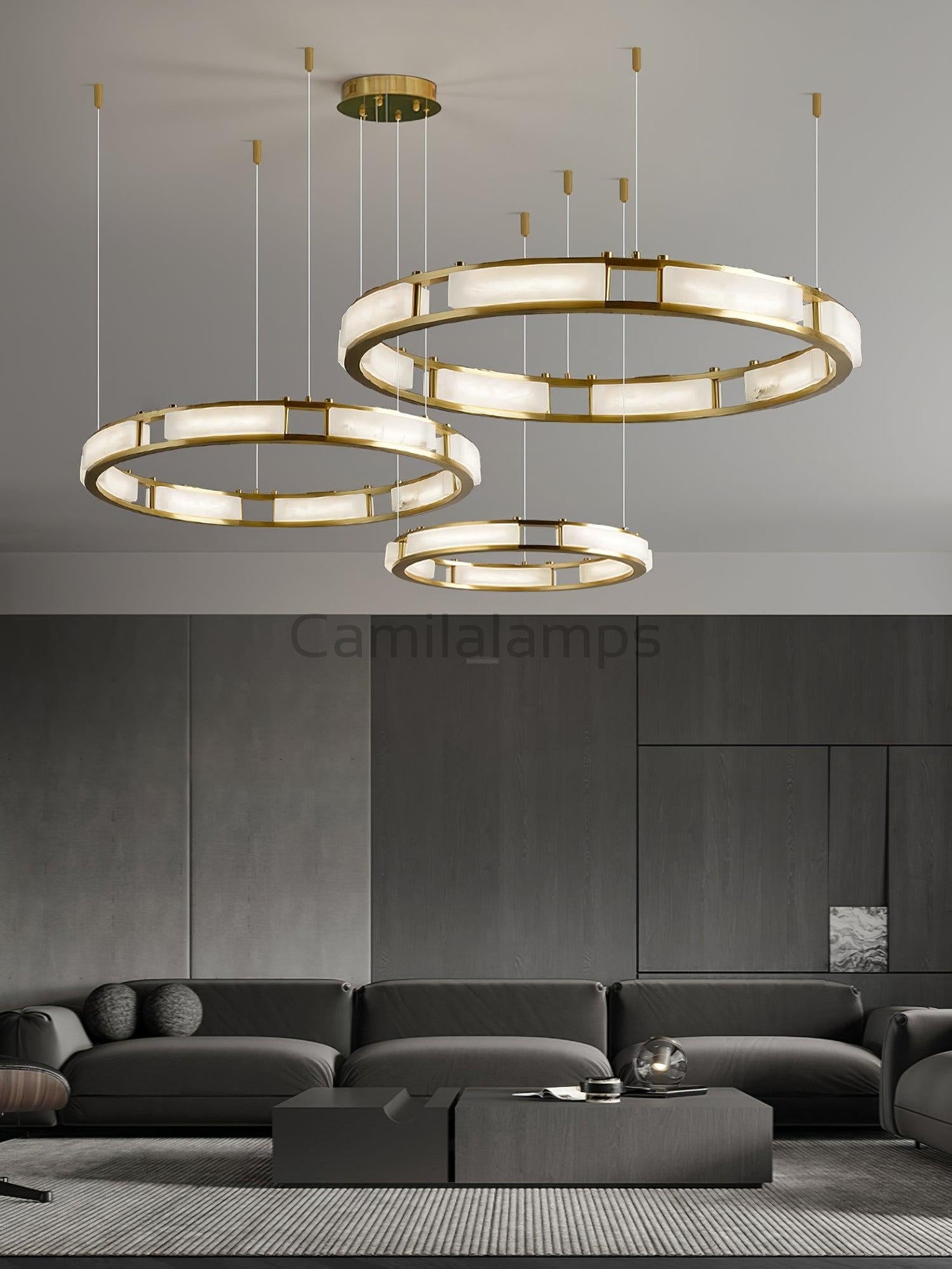 Qatar Alabaster Round Chandelier - Camilalamps - Qatar - 1418 - ? 31. - Brass - Warm - 5