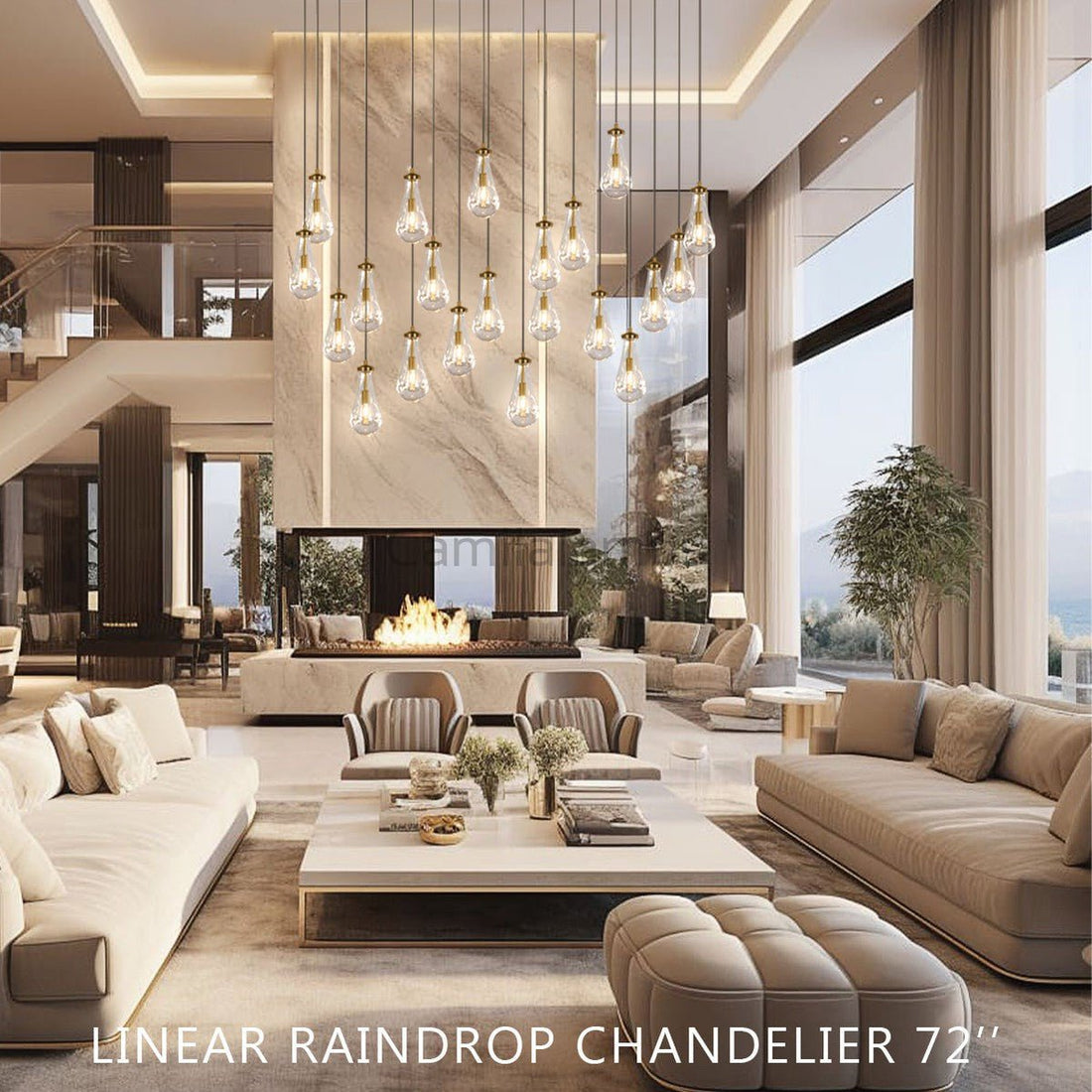 Raindrop Glass Linear Chandelier 72" - Camilalamps - CA - CH10172 - 1