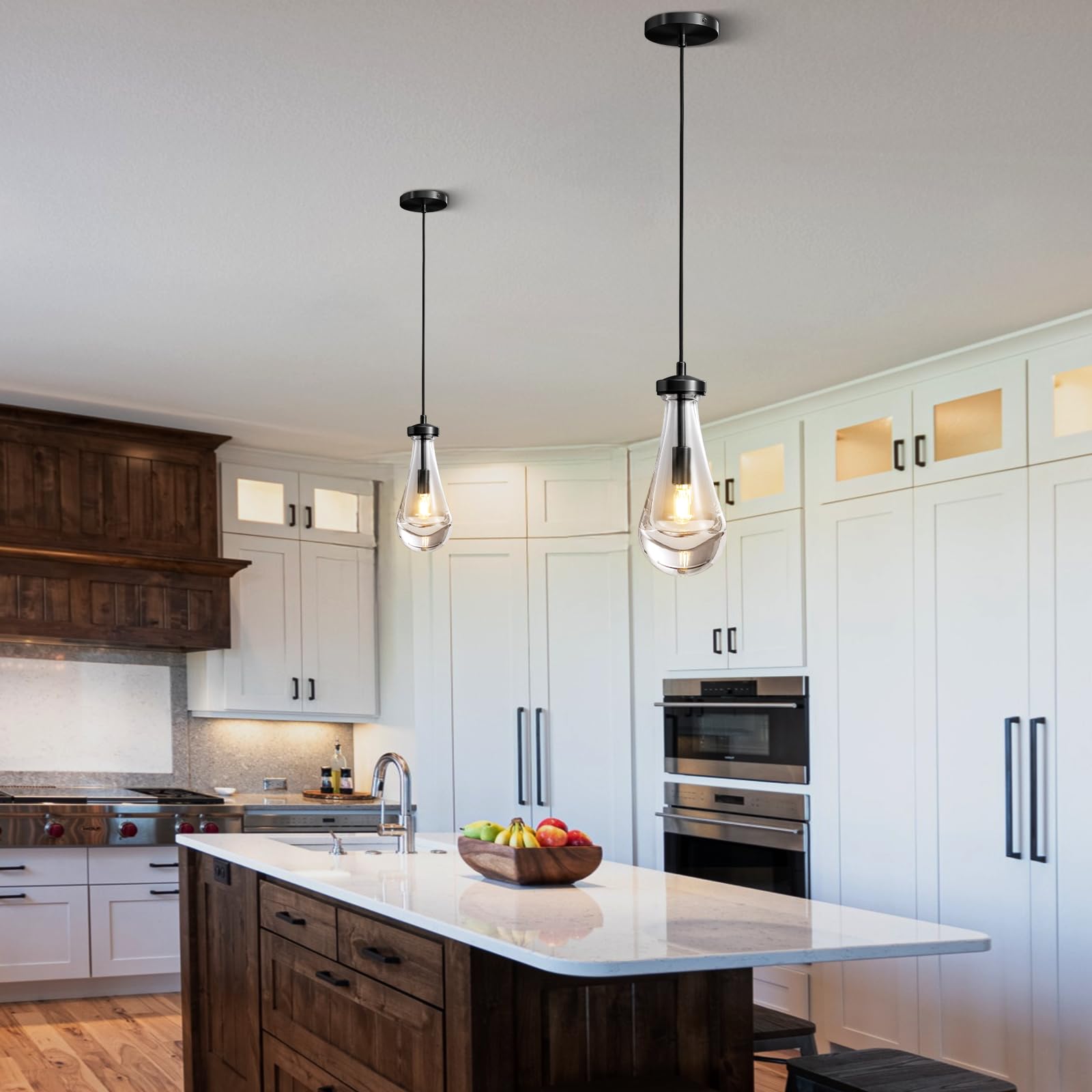 Raindrop Pendant Lights Set of 2,Kitchen Island Hanging Light Fixtures, Modern Art Raindrop Clear Solid Glass Chandelier for Dining Room for Porch, Corridor, Living Room - Camilalamps - B0CSPP5CY4