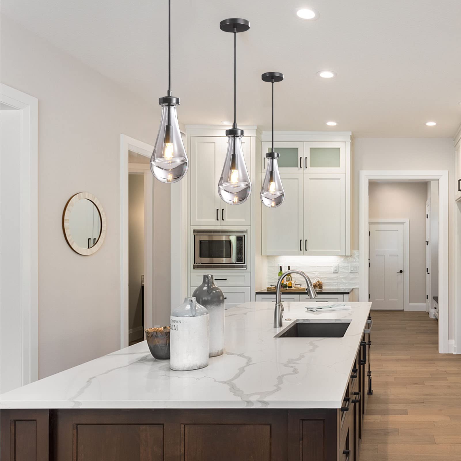 Raindrop Pendant Lights Set of 2,Kitchen Island Hanging Light Fixtures, Modern Art Raindrop Clear Solid Glass Chandelier for Dining Room for Porch, Corridor, Living Room - Camilalamps - B0CSPP5CY4