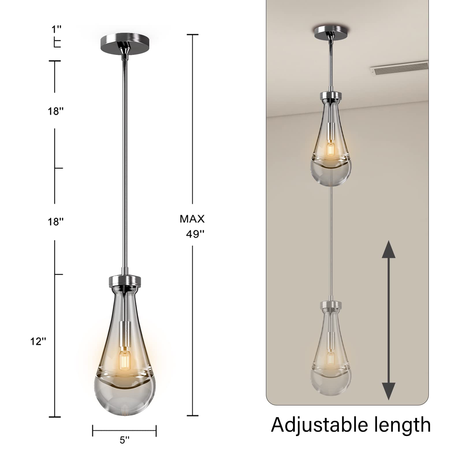 Raindrop Pendant Lights Set of 2,Kitchen Island Hanging Light Fixtures, Modern Art Raindrop Clear Solid Glass Chandelier for Dining Room for Porch, Corridor, Living Room - Camilalamps - B0CSPP5CY4