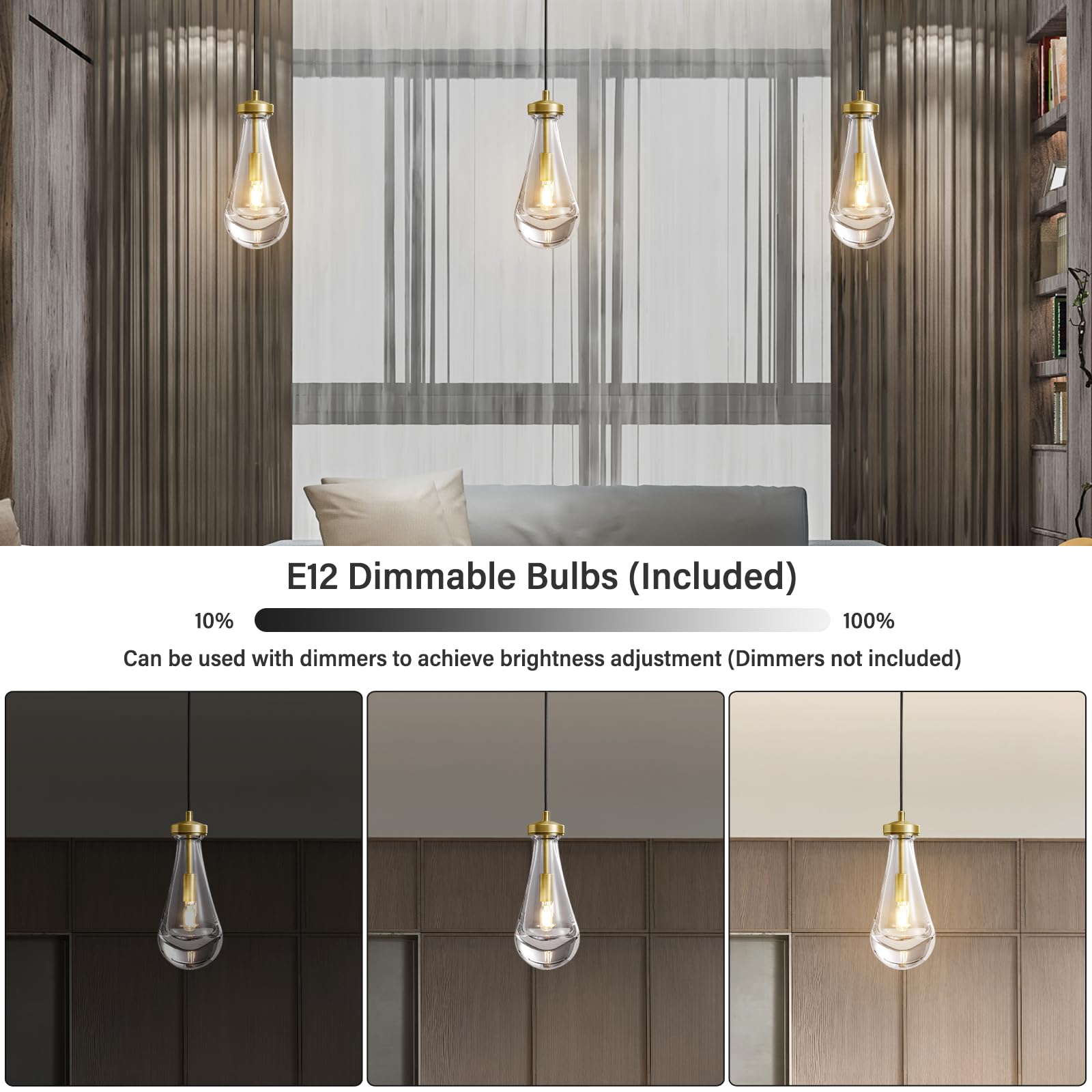 Raindrop Pendant Lights Set of 2,Kitchen Island Hanging Light Fixtures, Modern Art Raindrop Clear Solid Glass Chandelier for Dining Room for Porch, Corridor, Living Room - Camilalamps - B0CSPP5CY4