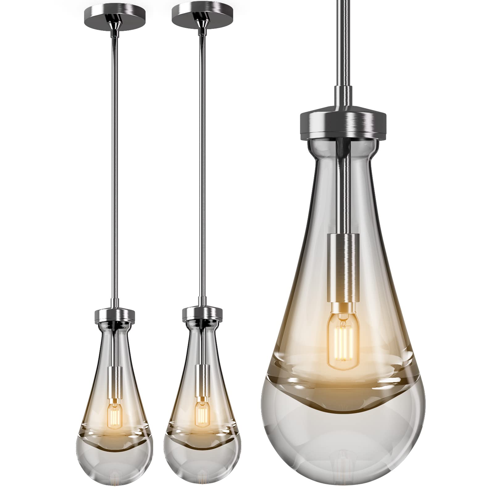 Raindrop Pendant Lights Set of 2,Kitchen Island Hanging Light Fixtures, Modern Art Raindrop Clear Solid Glass Chandelier for Dining Room for Porch, Corridor, Living Room - Camilalamps - B0BZYZNB3K