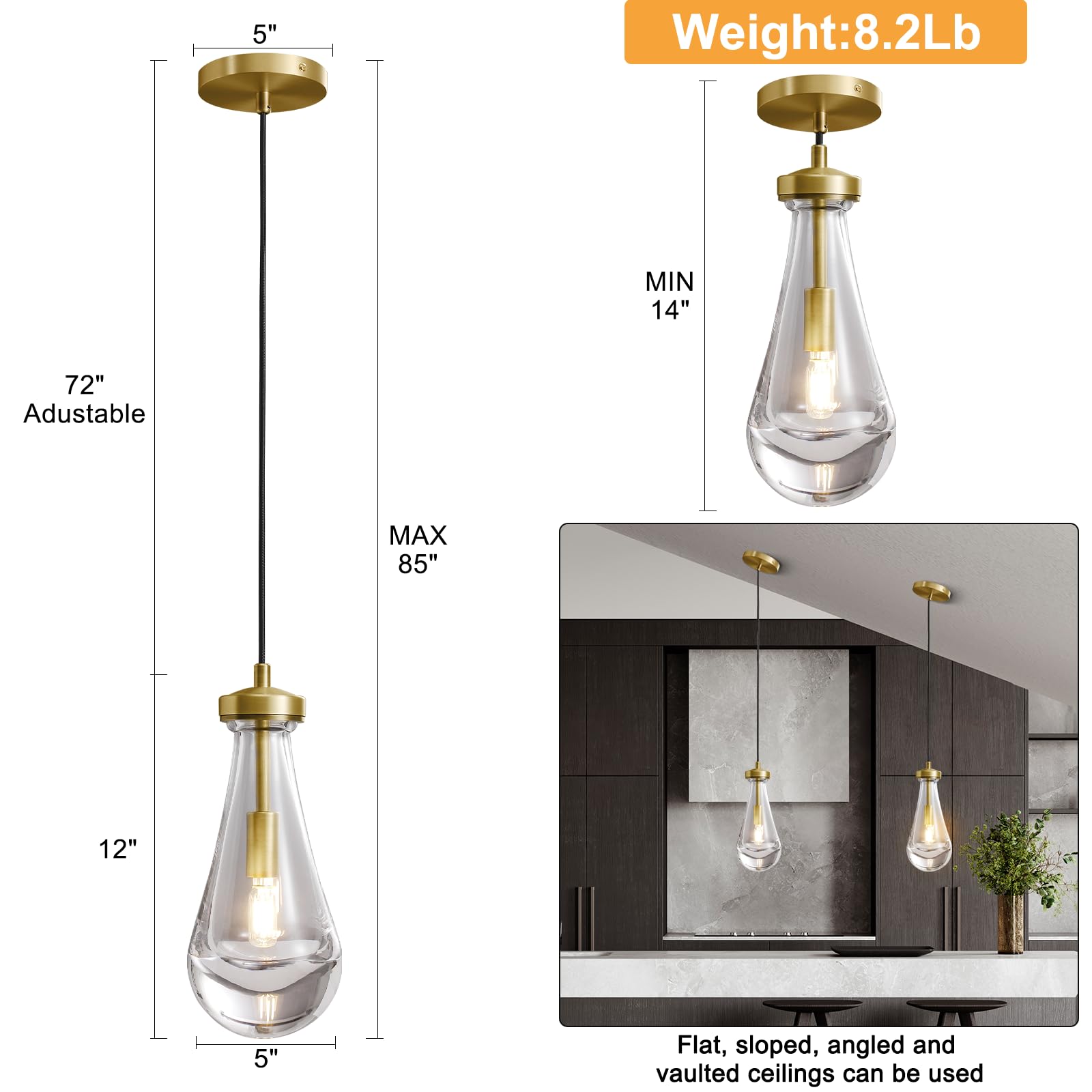 Raindrop Pendant Lights Set of 2,Kitchen Island Hanging Light Fixtures, Modern Art Raindrop Clear Solid Glass Chandelier for Dining Room for Porch, Corridor, Living Room - Camilalamps - B0CSPP5CY4