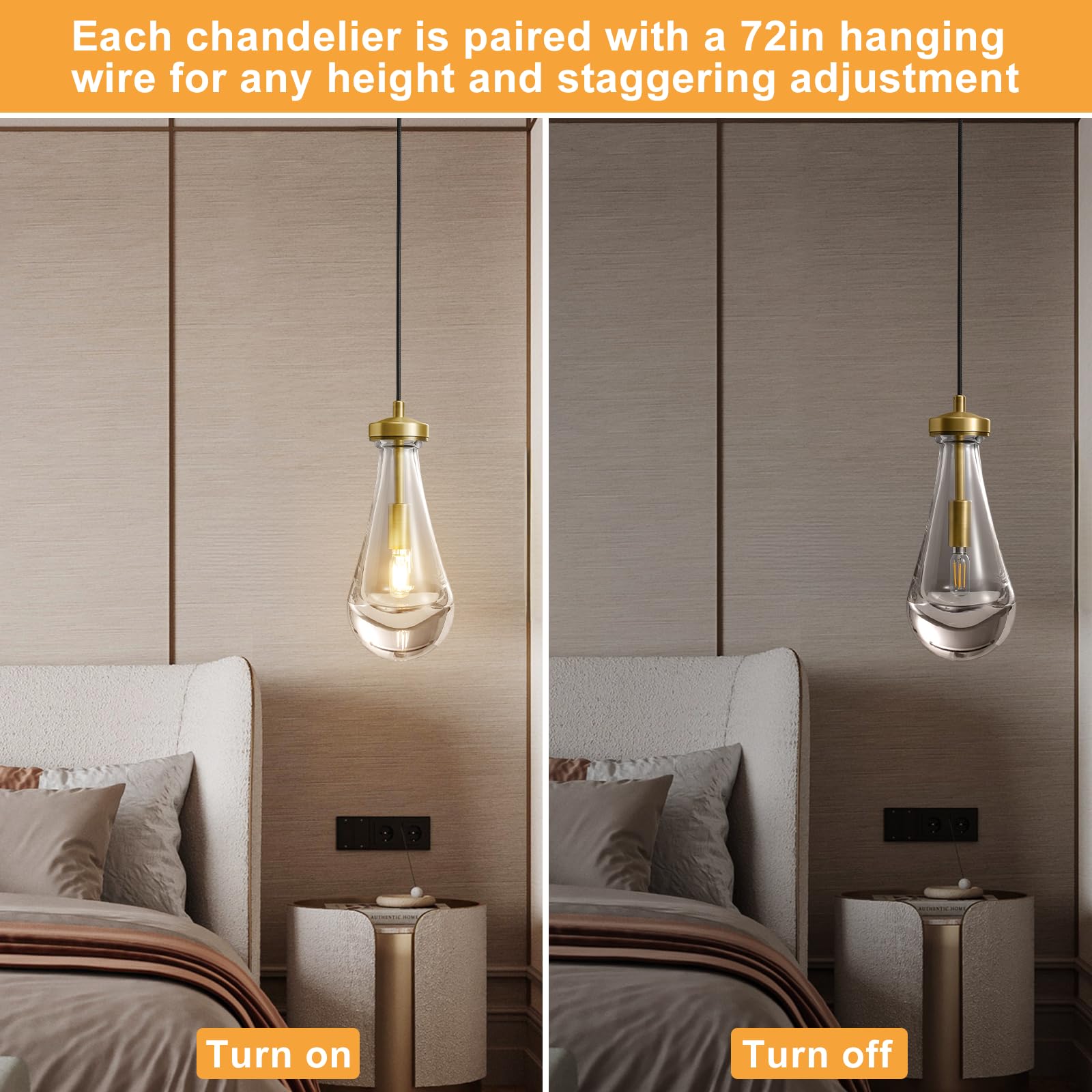 Raindrop Pendant Lights Set of 2,Kitchen Island Hanging Light Fixtures, Modern Art Raindrop Clear Solid Glass Chandelier for Dining Room for Porch, Corridor, Living Room - Camilalamps - B0CSPP5CY4