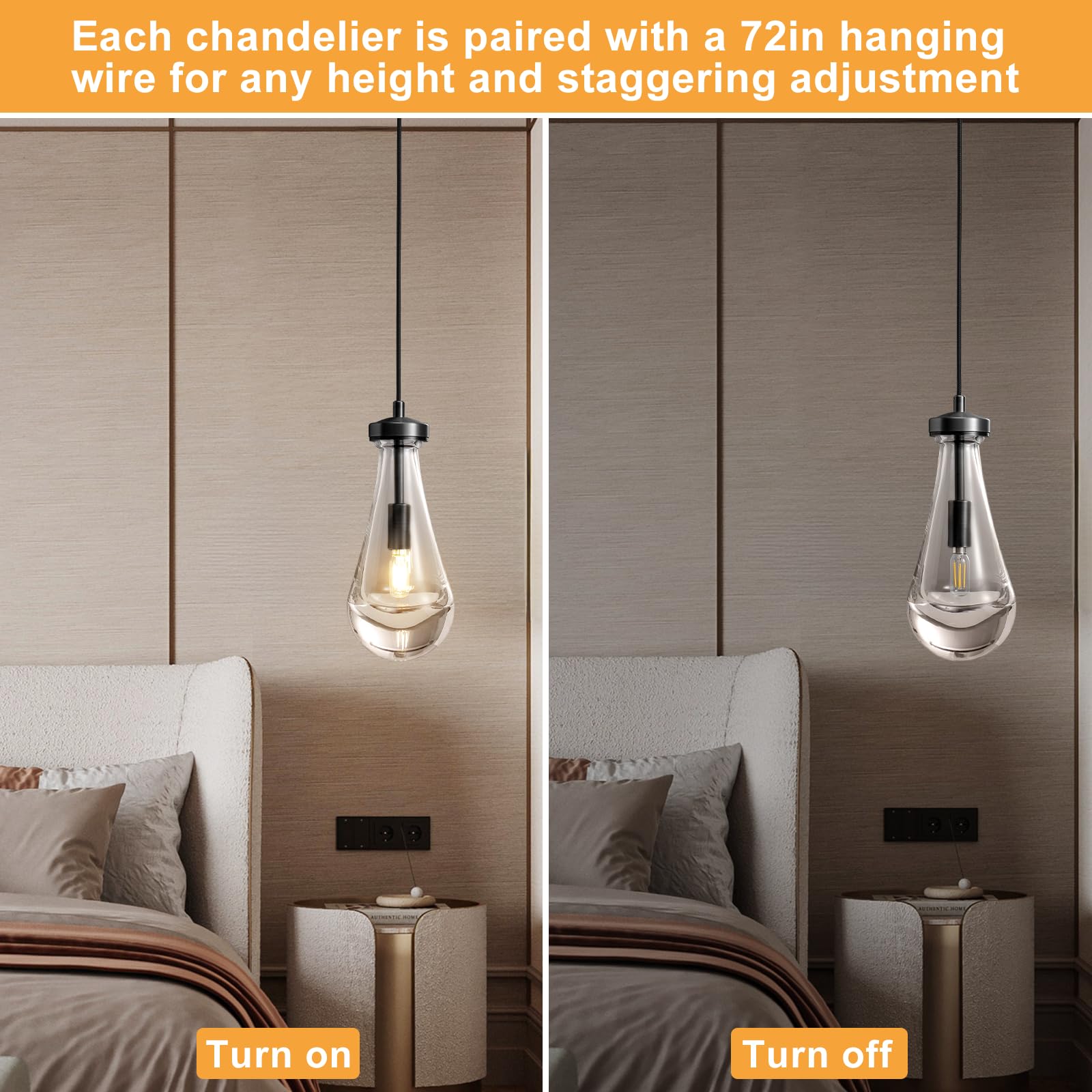 Raindrop Pendant Lights Set of 2,Kitchen Island Hanging Light Fixtures, Modern Art Raindrop Clear Solid Glass Chandelier for Dining Room for Porch, Corridor, Living Room - Camilalamps - B0CSPP5CY4