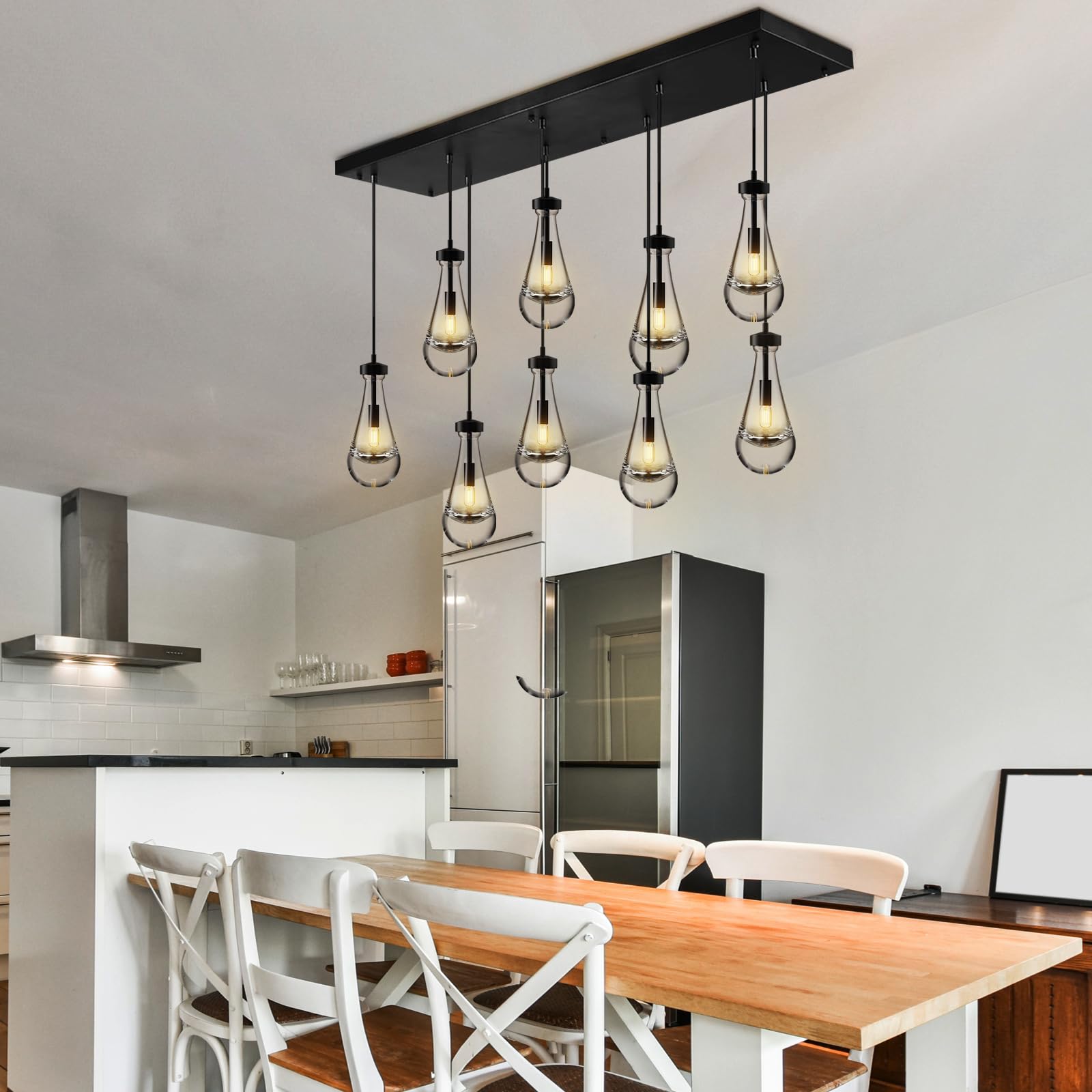 Raindrop Pendant Lights Set of 2,Kitchen Island Hanging Light Fixtures, Modern Art Raindrop Clear Solid Glass Chandelier for Dining Room for Porch, Corridor, Living Room - Camilalamps - B0CSPP5CY4