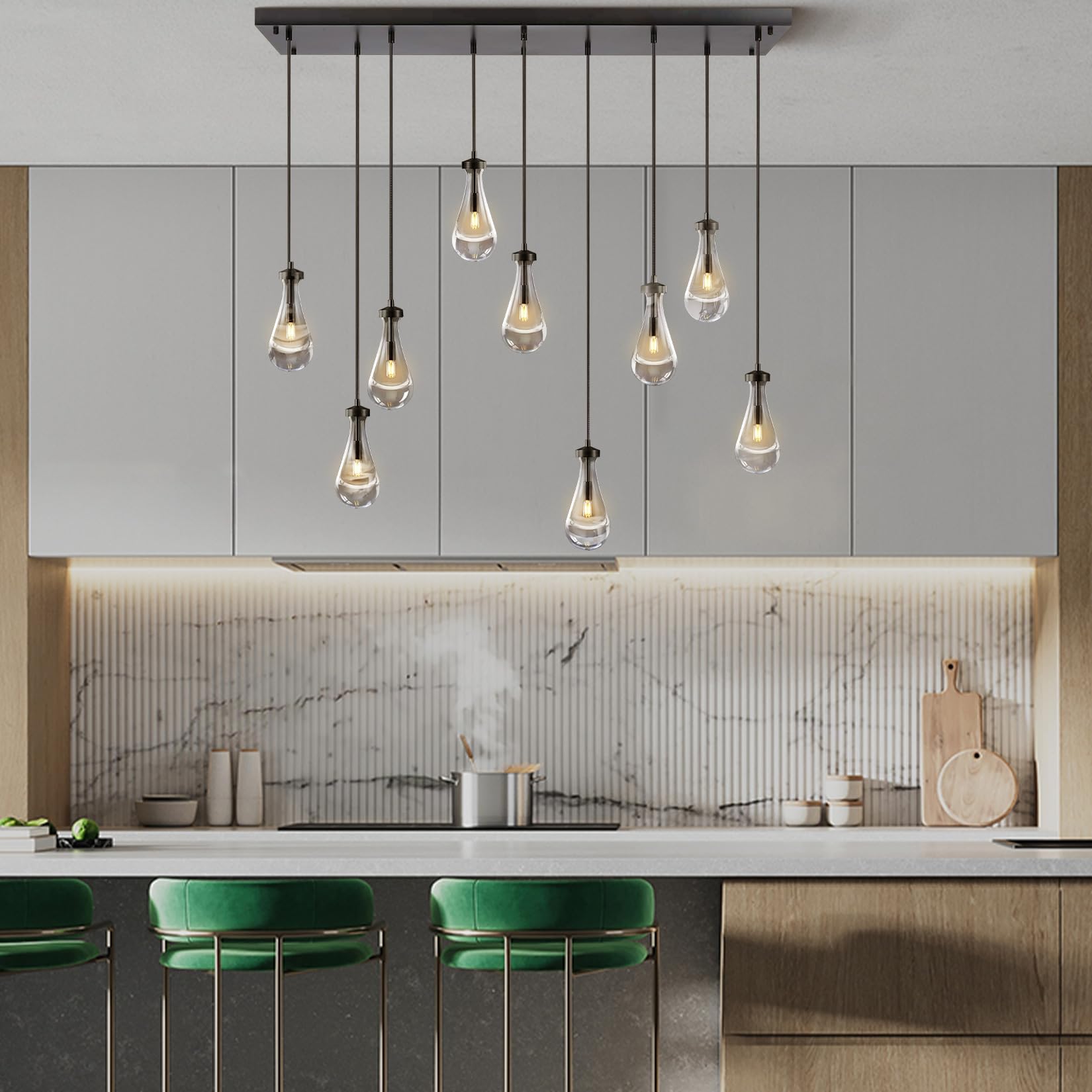 Raindrop Pendant Lights Set of 2,Kitchen Island Hanging Light Fixtures, Modern Art Raindrop Clear Solid Glass Chandelier for Dining Room for Porch, Corridor, Living Room - Camilalamps - B0CSPP5CY4