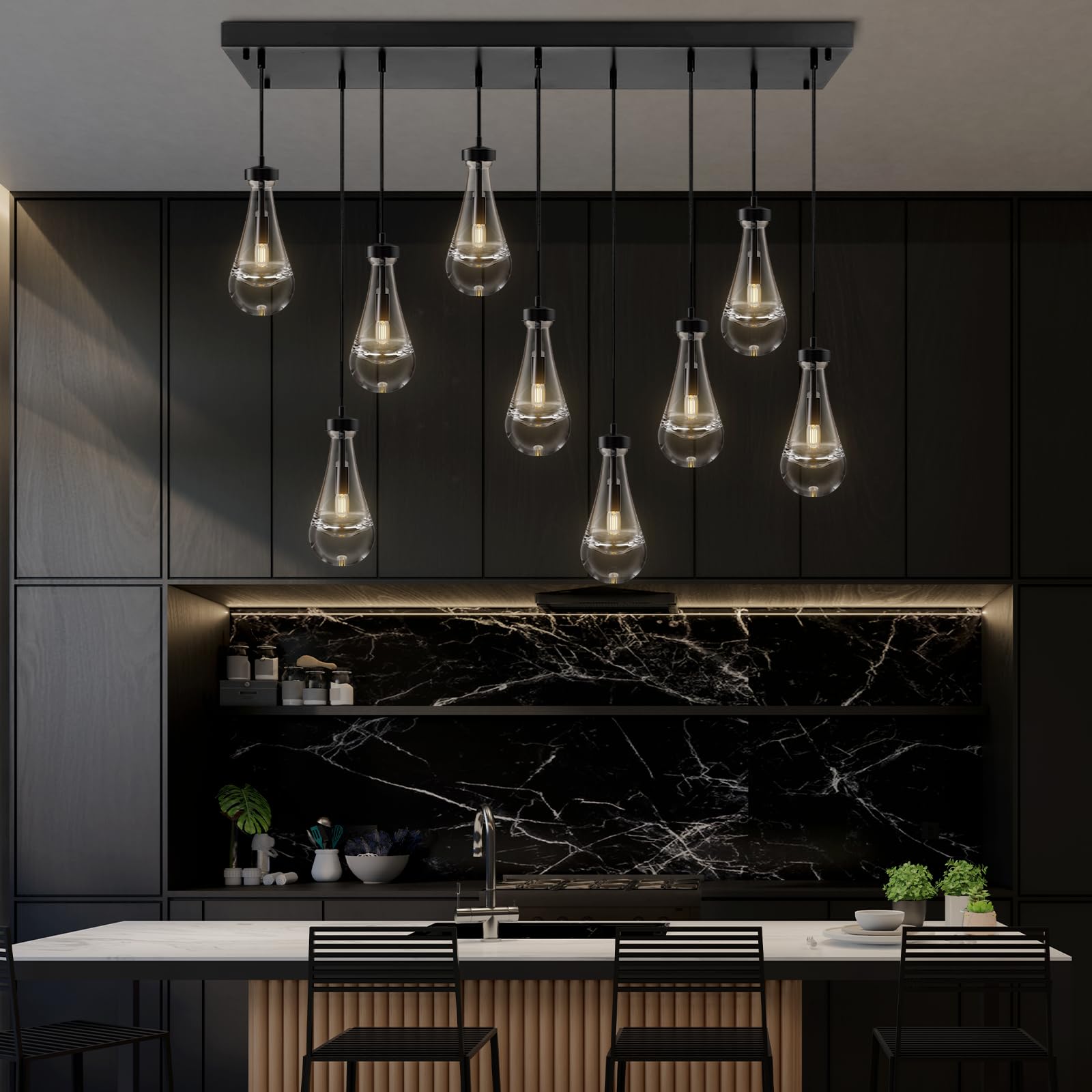 Raindrop Pendant Lights Set of 2,Kitchen Island Hanging Light Fixtures, Modern Art Raindrop Clear Solid Glass Chandelier for Dining Room for Porch, Corridor, Living Room - Camilalamps - B0CSPP5CY4