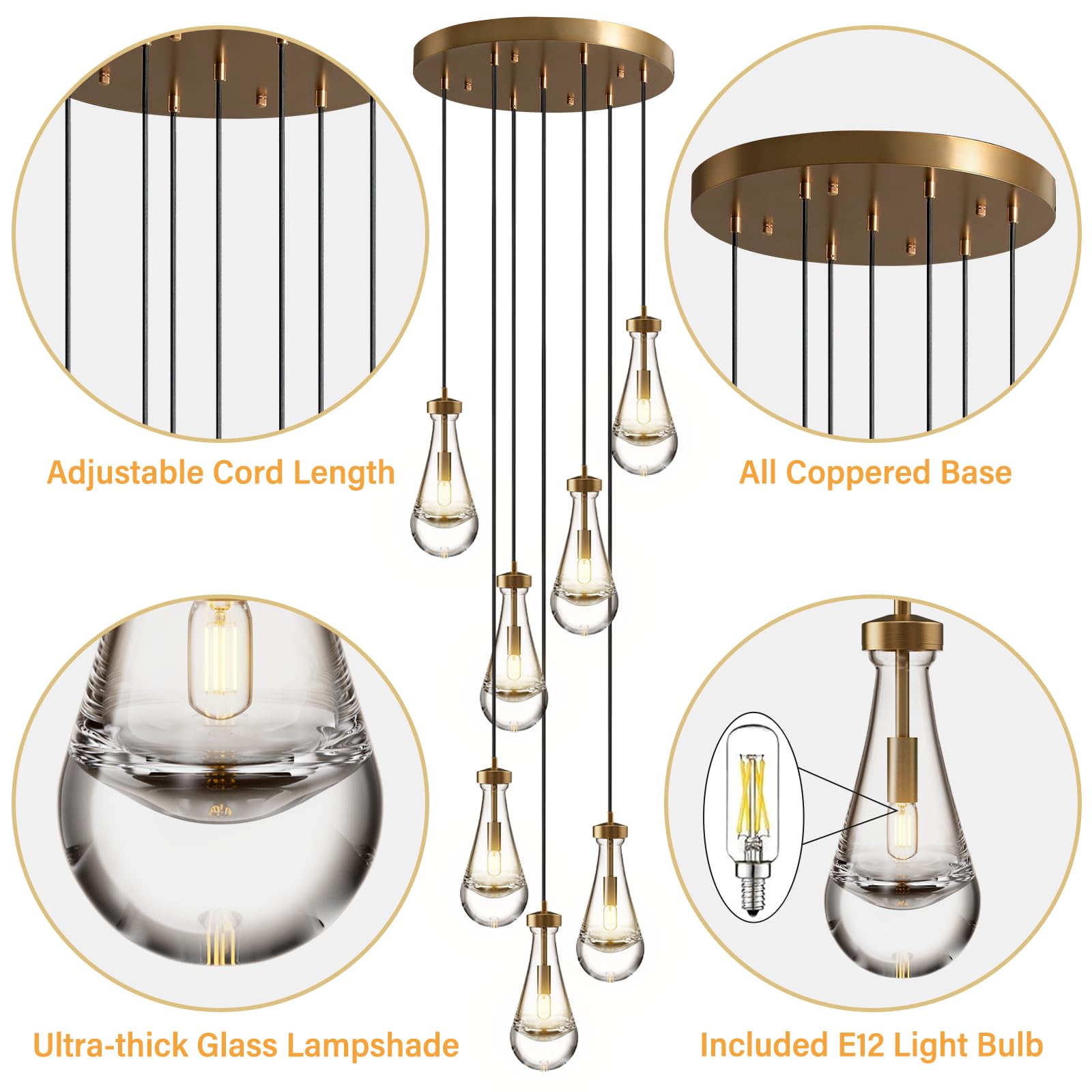 Raindrop Pendant Lights Set of 2,Kitchen Island Hanging Light Fixtures, Modern Art Raindrop Clear Solid Glass Chandelier for Dining Room for Porch, Corridor, Living Room - Camilalamps - B0CSPP5CY4