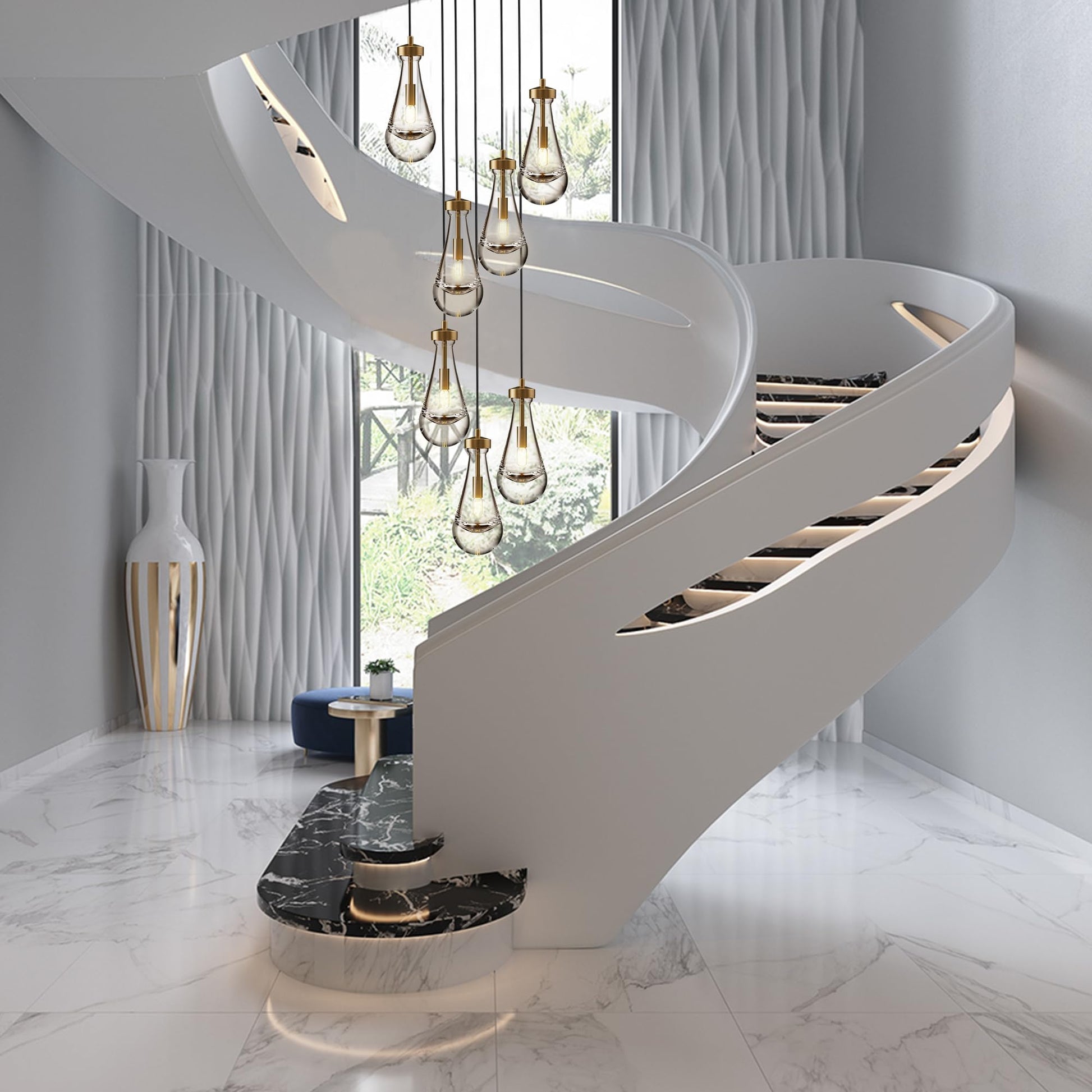 Raindrop Pendant Lights Set of 2,Kitchen Island Hanging Light Fixtures, Modern Art Raindrop Clear Solid Glass Chandelier for Dining Room for Porch, Corridor, Living Room - Camilalamps - B0CSPP5CY4