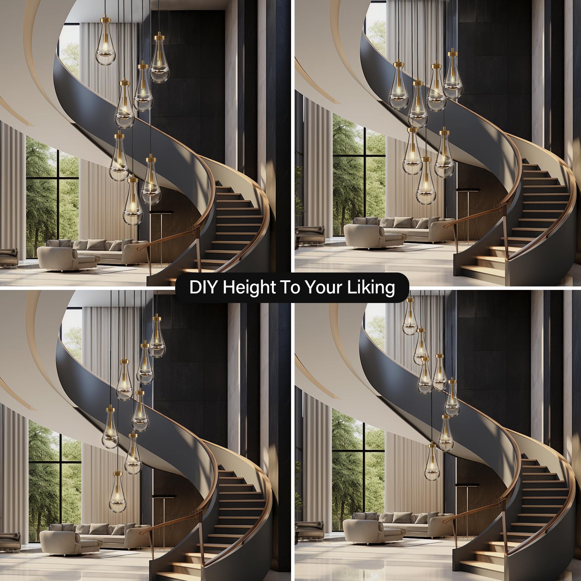 Raindrop Pendant Lights Set of 2,Kitchen Island Hanging Light Fixtures, Modern Art Raindrop Clear Solid Glass Chandelier for Dining Room for Porch, Corridor, Living Room - Camilalamps - B0CSPP5CY4