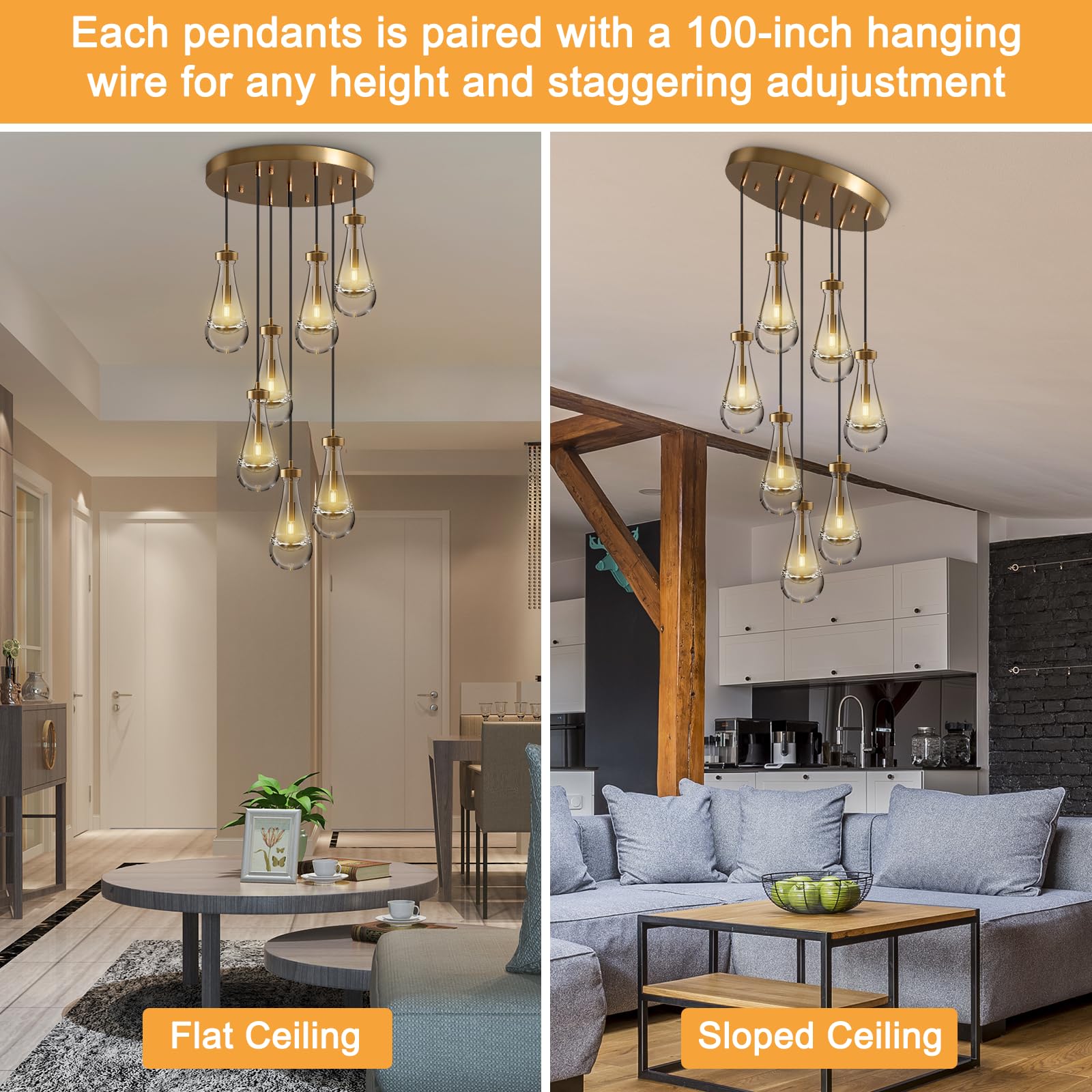 Raindrop Pendant Lights Set of 2,Kitchen Island Hanging Light Fixtures, Modern Art Raindrop Clear Solid Glass Chandelier for Dining Room for Porch, Corridor, Living Room - Camilalamps - B0CSPP5CY4