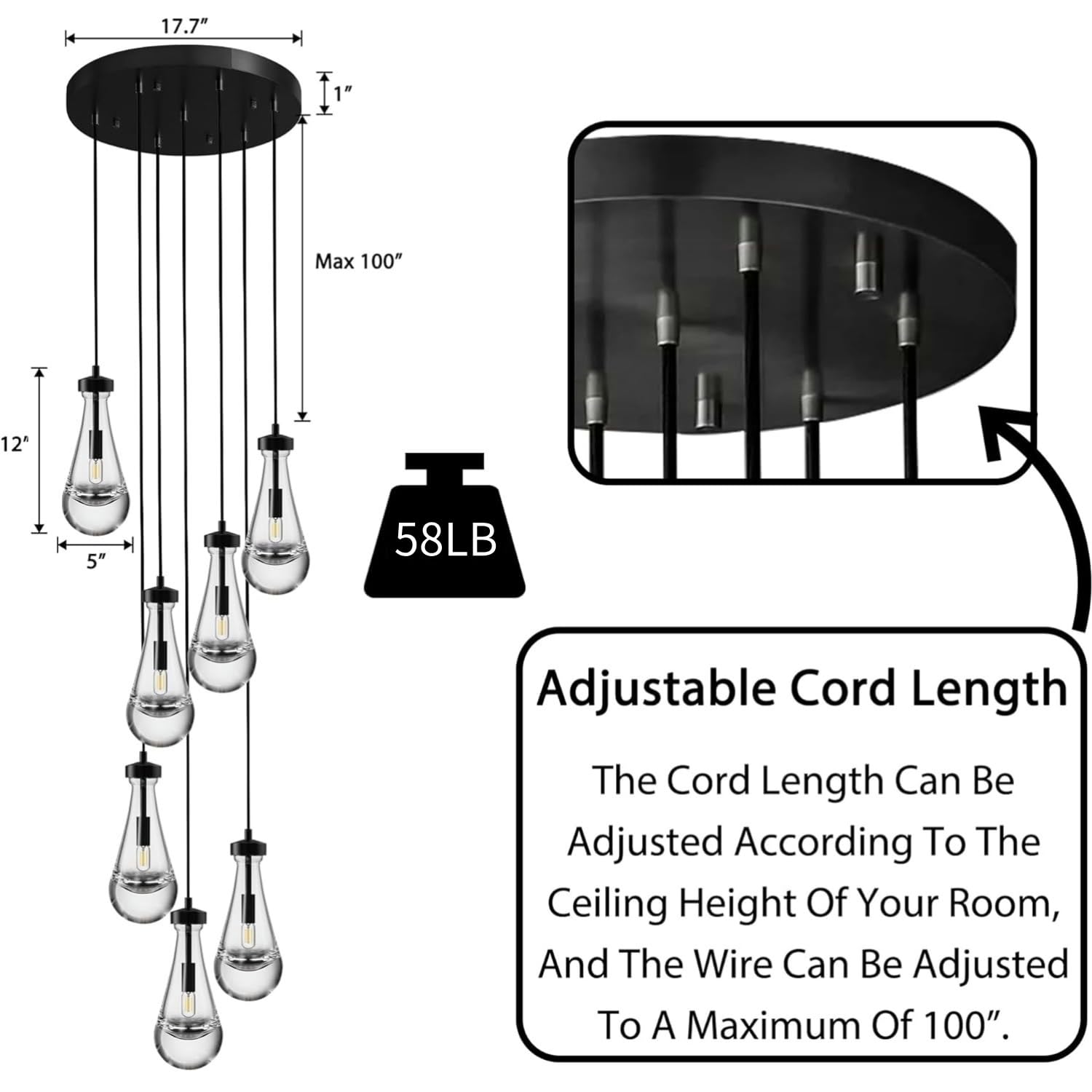 Raindrop Pendant Lights Set of 2,Kitchen Island Hanging Light Fixtures, Modern Art Raindrop Clear Solid Glass Chandelier for Dining Room for Porch, Corridor, Living Room - Camilalamps - B0CSPP5CY4