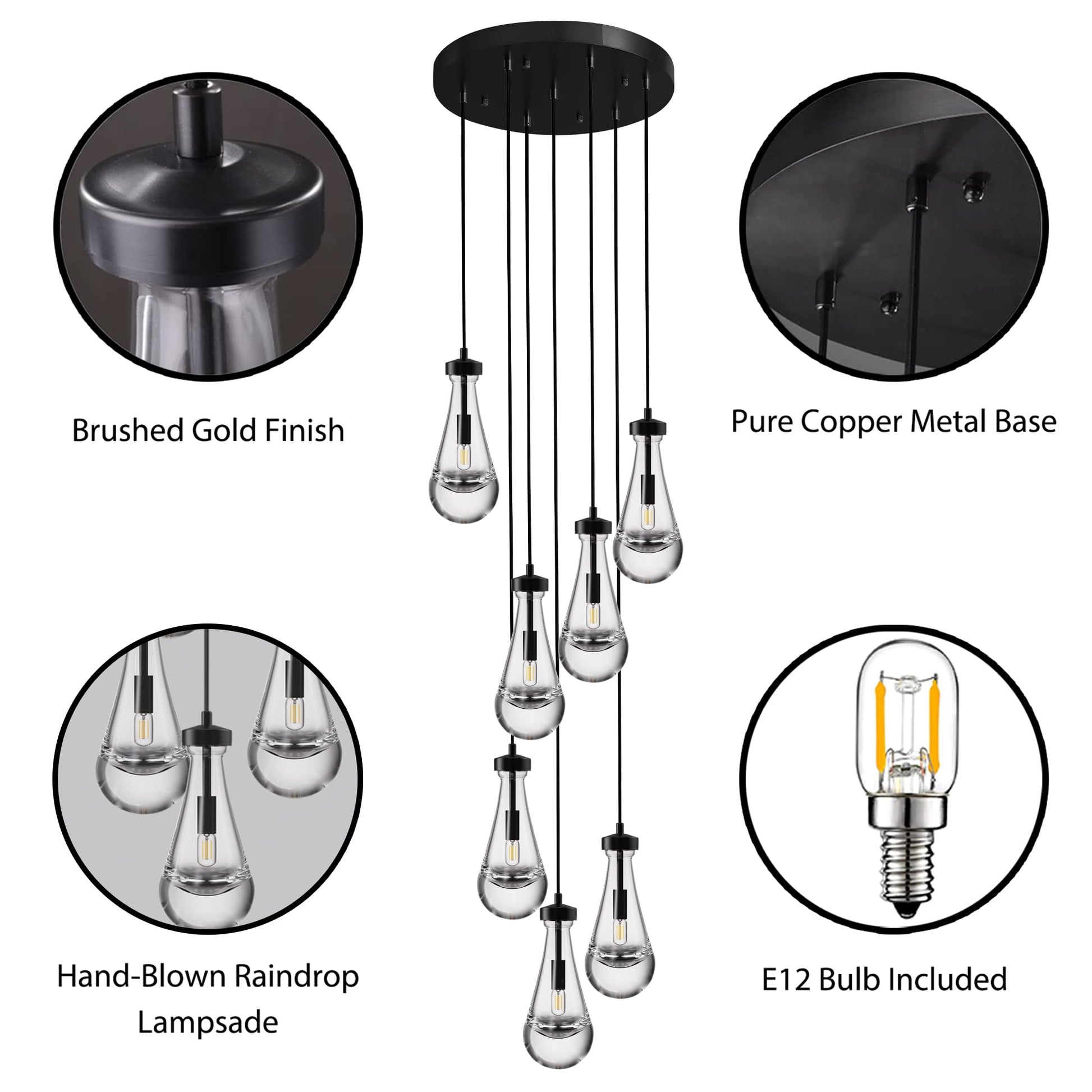 Raindrop Pendant Lights Set of 2,Kitchen Island Hanging Light Fixtures, Modern Art Raindrop Clear Solid Glass Chandelier for Dining Room for Porch, Corridor, Living Room - Camilalamps - B0CSPP5CY4